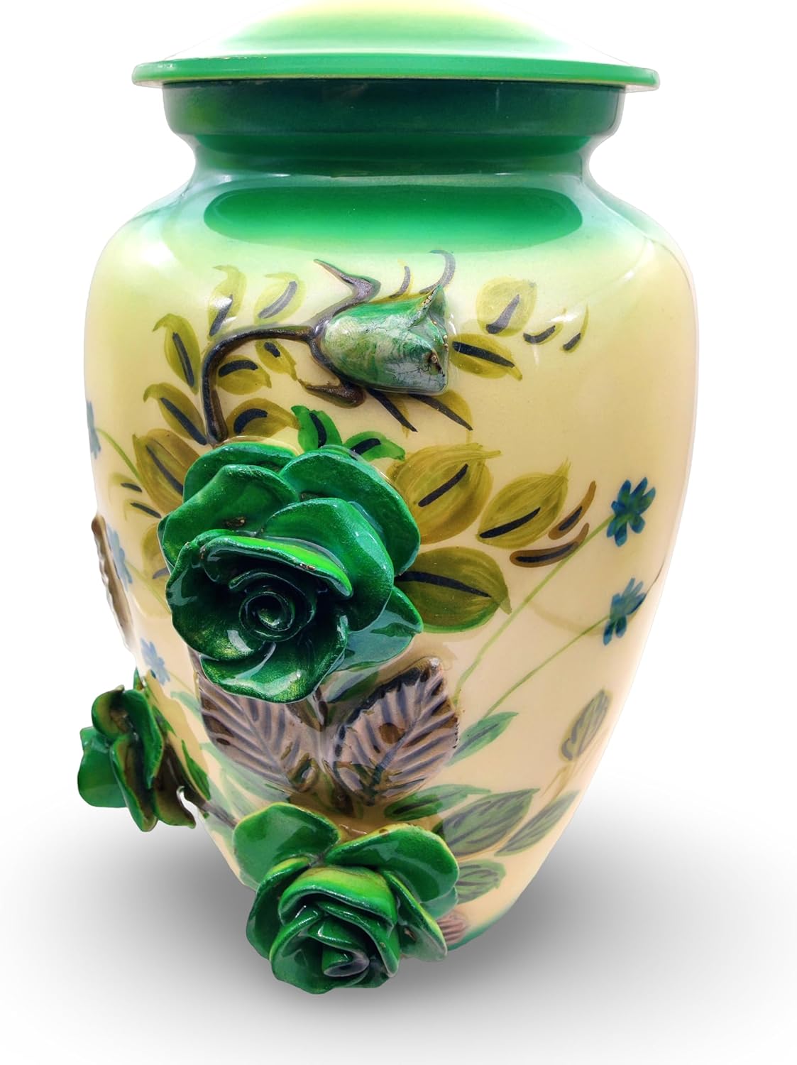 3D Flowers Memorial Urn - Hand-Crafted Full-Size Urn for Adult Cremation Ashes, Sea Green Color - Image 4