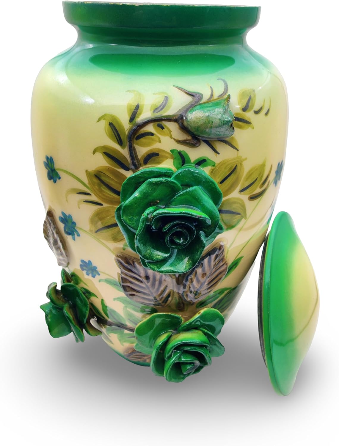 3D Flowers Memorial Urn - Hand-Crafted Full-Size Urn for Adult Cremation Ashes, Sea Green Color - Image 2