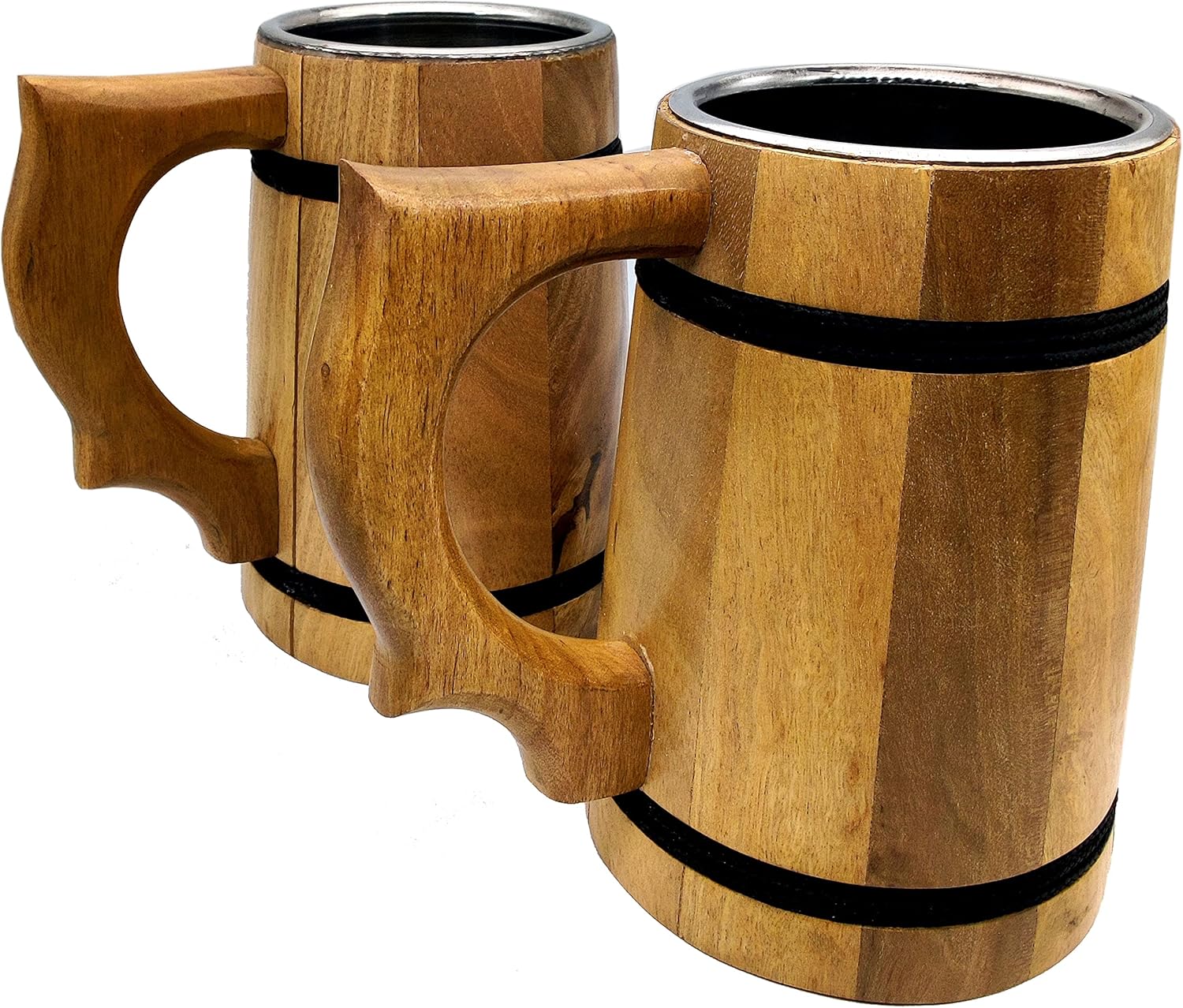 Handmade Wooden Beer Mug with Stainless Steel Interior – 16 Oz D&D Tankard, Eco-Friendly Vintage Bar Accessory - Image 2