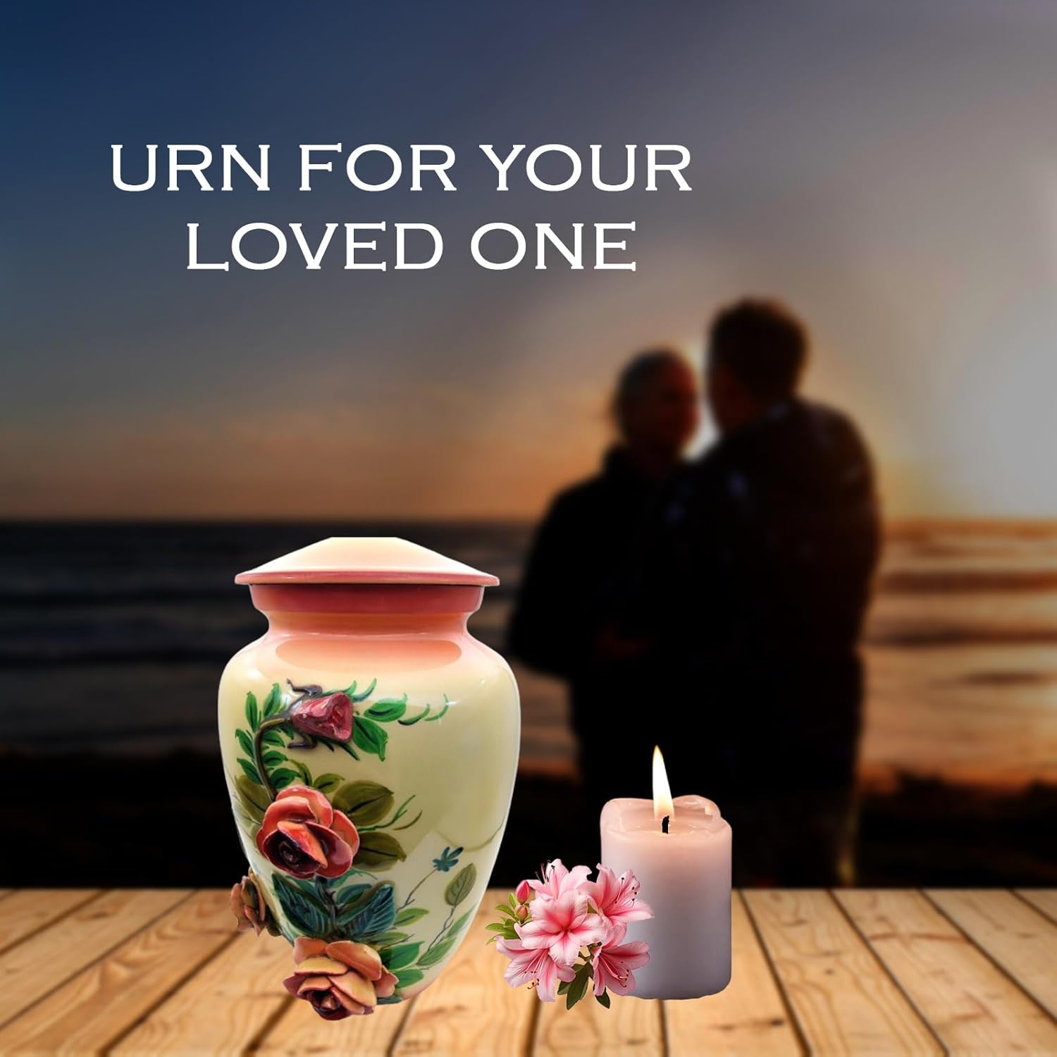 Handcrafted Metal Cremation Urn with Rose Decor - Keepsake Urn for Human Ashes, Decorative Funeral Floral Urn for Home - Image 3