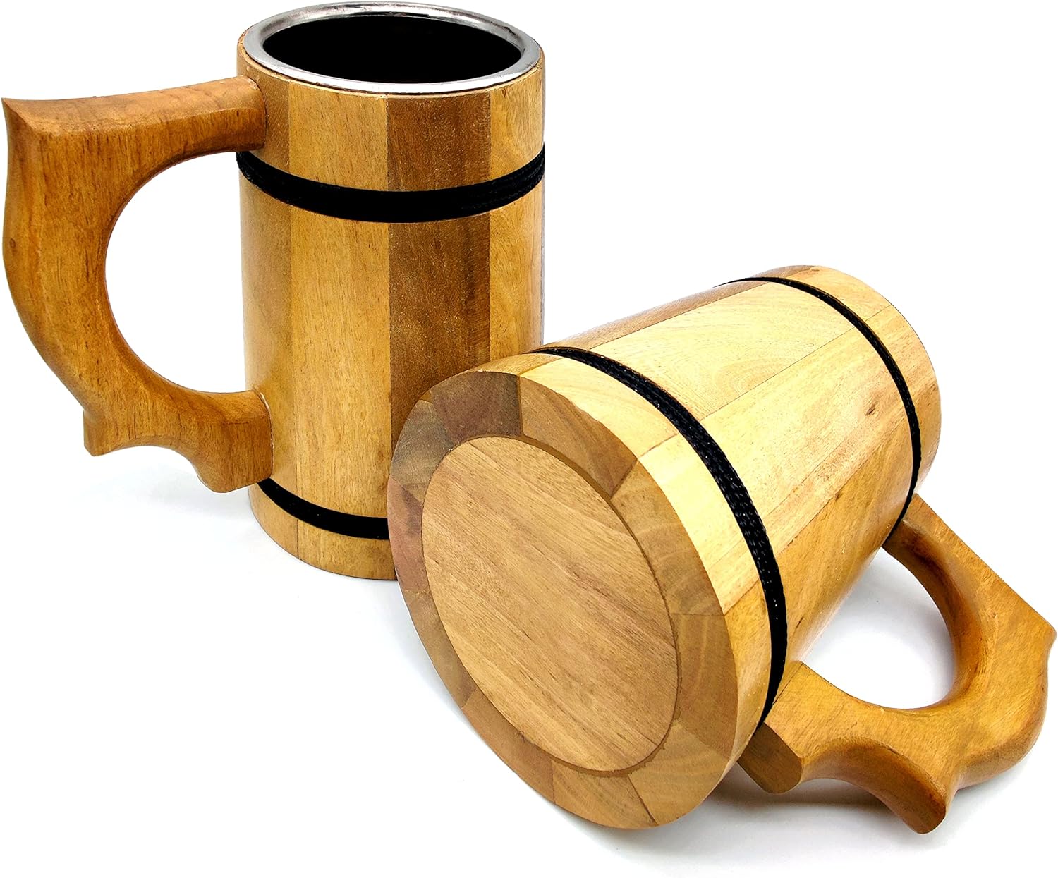 Handmade Wooden Beer Mug with Stainless Steel Interior – 16 Oz D&D Tankard, Eco-Friendly Vintage Bar Accessory - Image 4