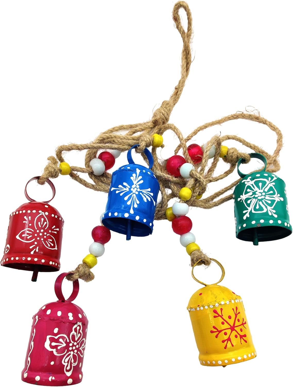 Handmade Rustic Harmony Cow Bells – Multicolor Hanging Décor Bells on Rope, Lucky Christmas Hanging Décor ( Set of 5 ) - Image 3