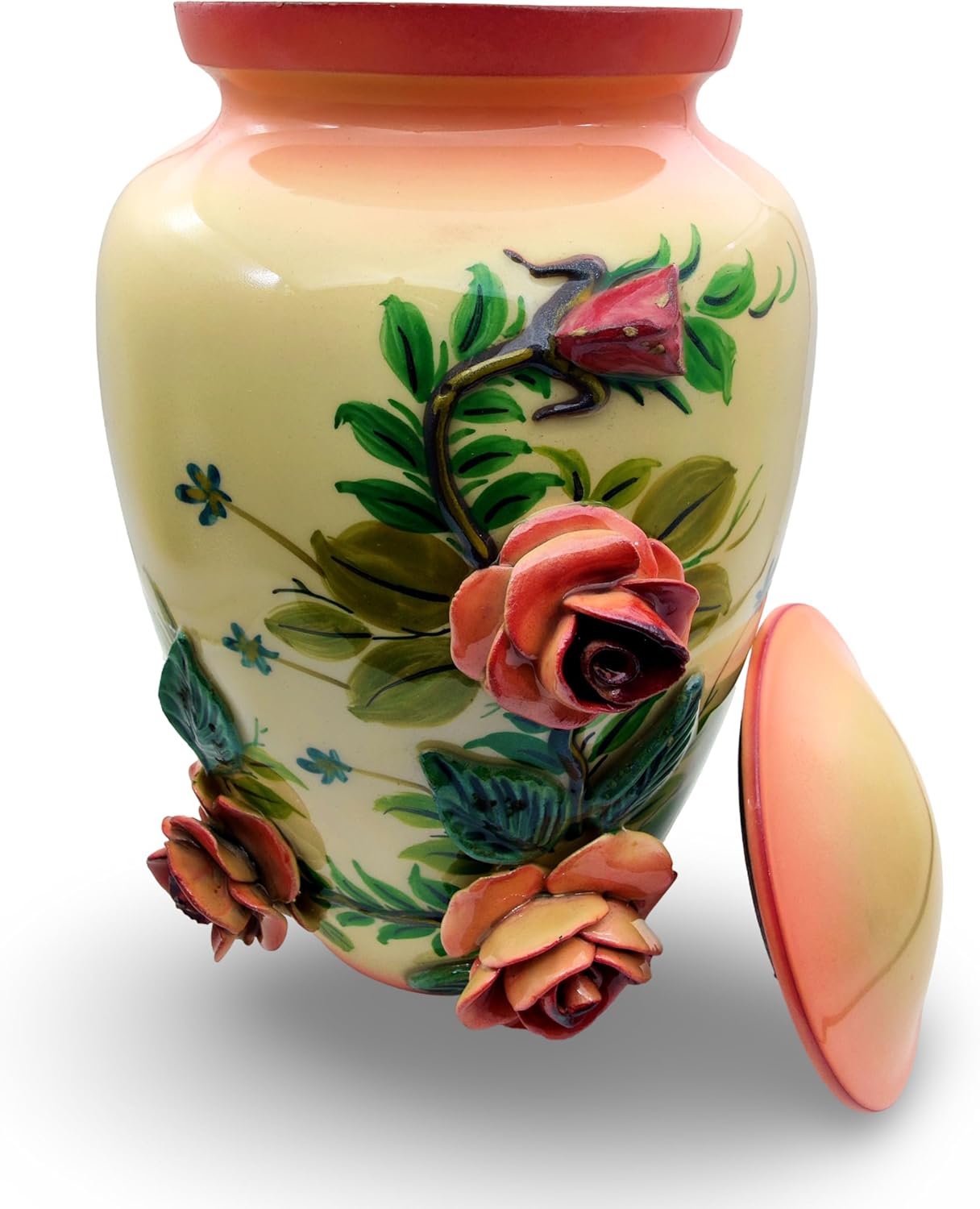 Handcrafted Metal Cremation Urn with Rose Decor - Keepsake Urn for Human Ashes, Decorative Funeral Floral Urn for Home - Image 4