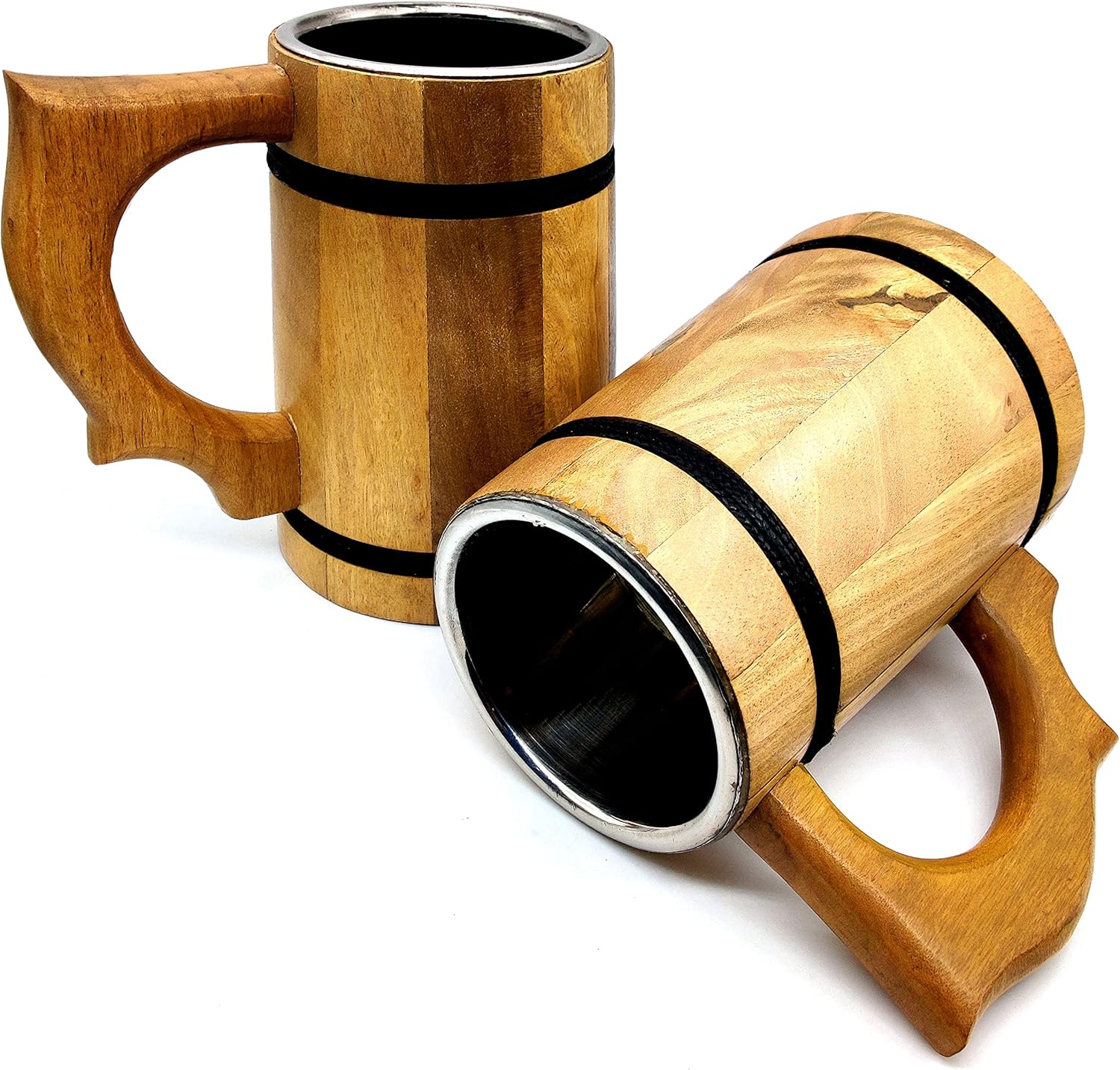 Handmade Wooden Beer Mug with Stainless Steel Interior – 16 Oz D&D Tankard, Eco-Friendly Vintage Bar Accessory - Image 5