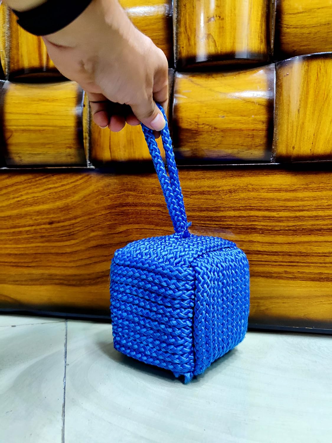 Marseille Monkey Knot Jute Square Rope Door Stopper – Handmade Weighted Sailor Knot Doorstop for Door & Window, (Blue) - Image 5