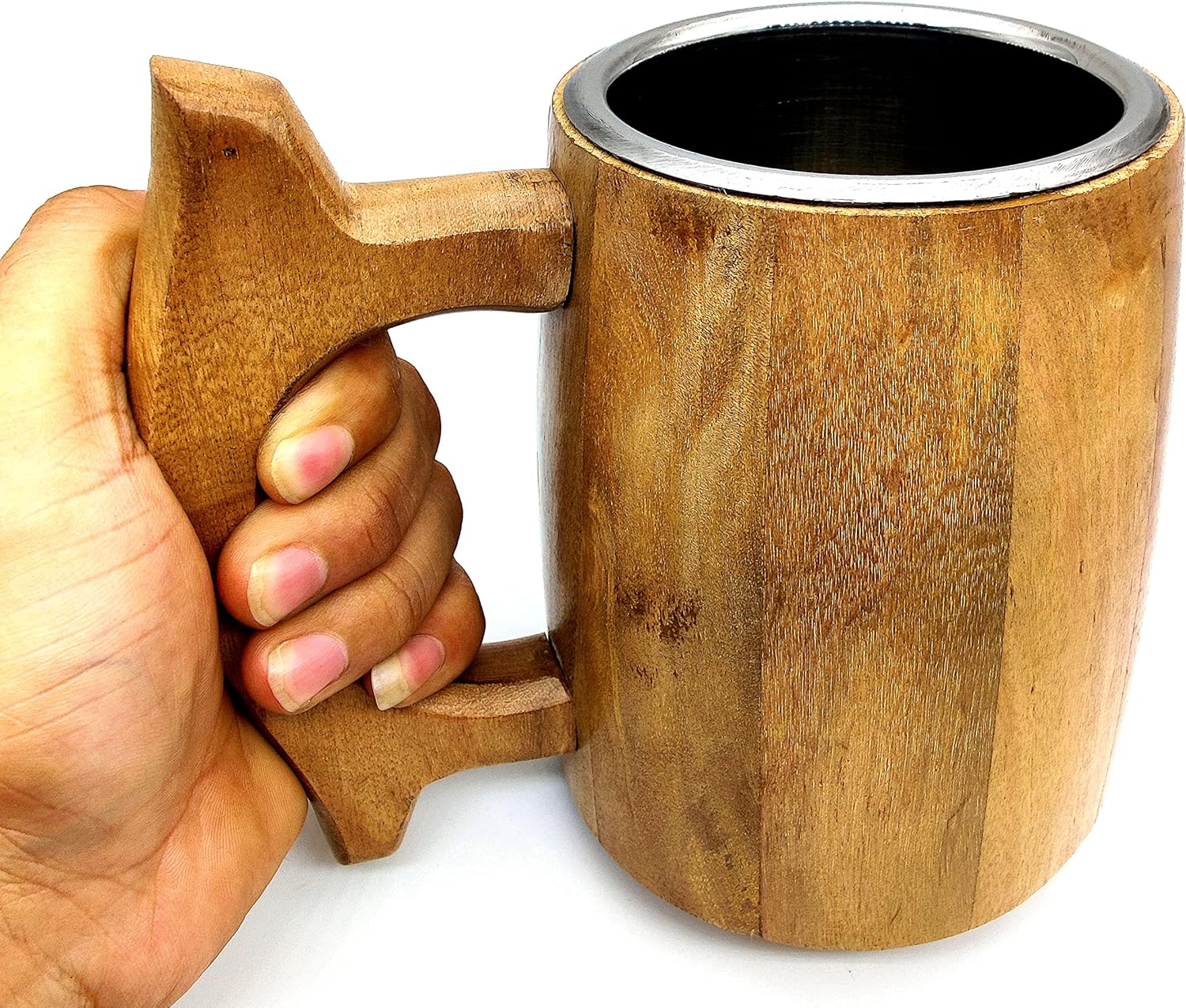 Handmade Wooden Beer Mug – 16 Oz D&D Tankard with Stainless Steel Interior, Eco-Friendly Vintage Barrel Design - Image 2