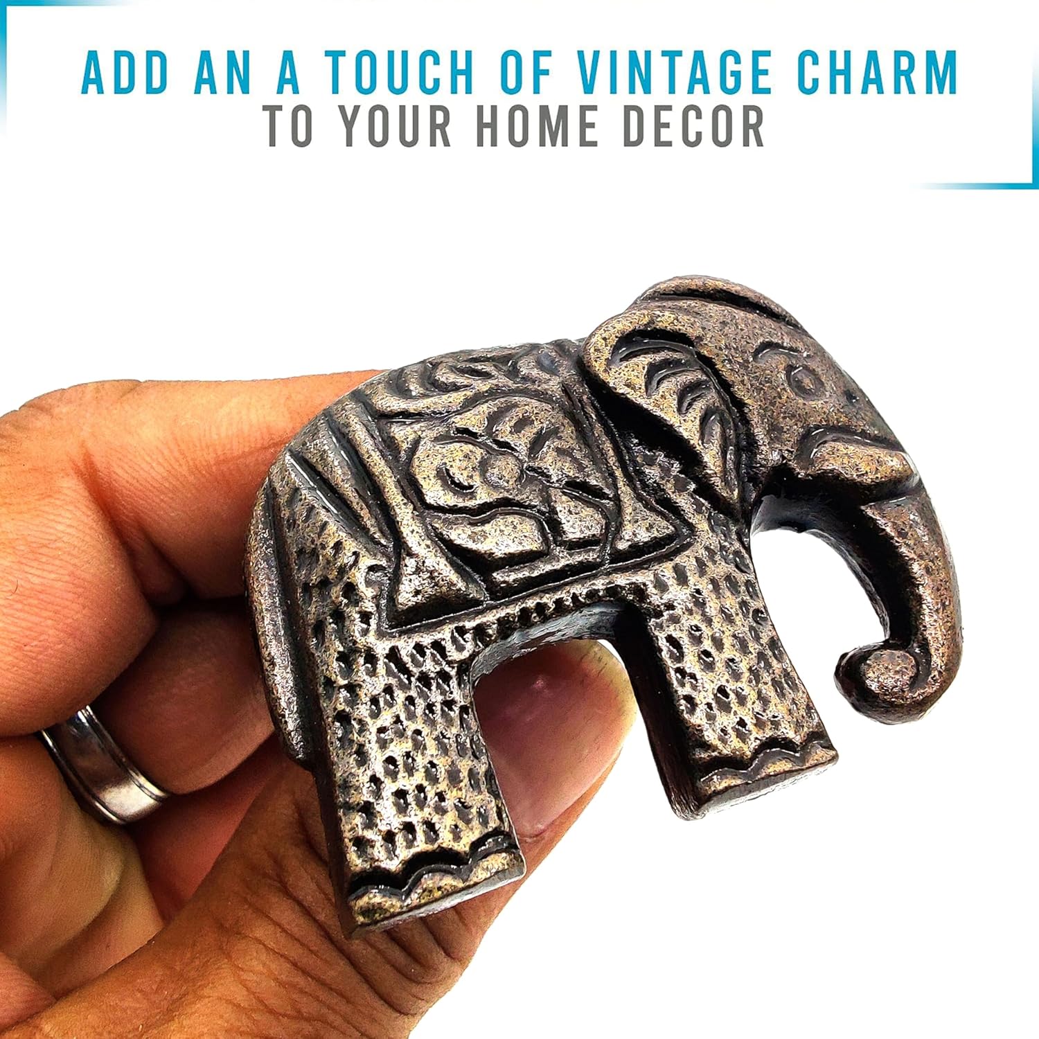 Cast Iron Elephant Knob – Set of 2 Metal Cabinet Drawer Pulls, Coastal Decor Handles for Closet Cupboard, Classic Dresser Knobs - Image 3