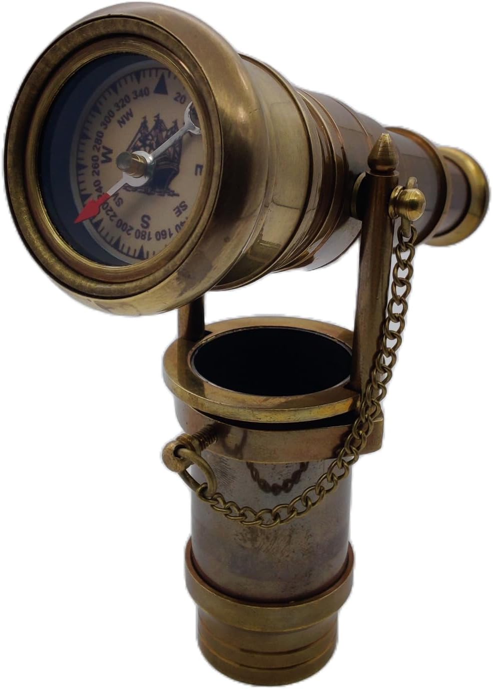 Brass Walking Stick with Vintage Victorian Telescope Head – Foldable Wooden Cane for Men & Women, Steampunk Accessories - Image 2