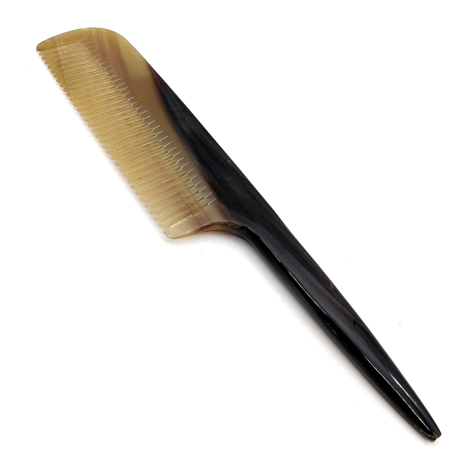 Rat Tail Horn Comb - 100% Handmade Fine Tooth Comb with Smooth Handle, Anti-Static Natural Horn (9.3 inch)