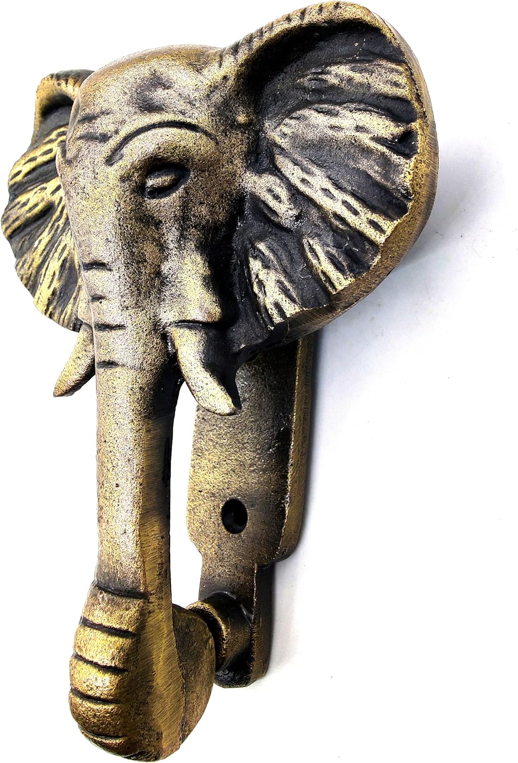 Elephant Door Knocker - Antique Finish Solid Cast Iron Decorative Hardware for Front Door with Strike Plate