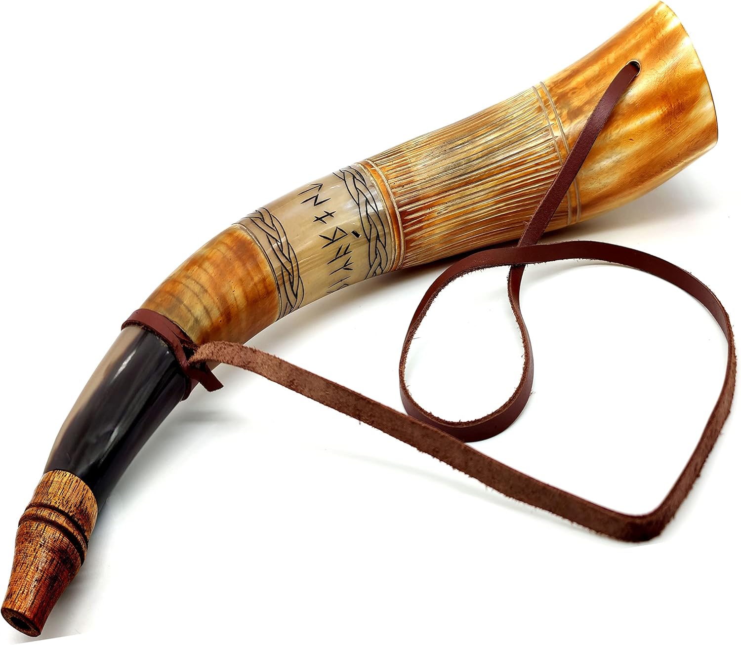 Viking Blowing Cow Horn Whistle – Medieval Buffalo Sounding Horn with Wooden Stand, Norse Cattle Bugle for Hunting & Reenactments - Image 3