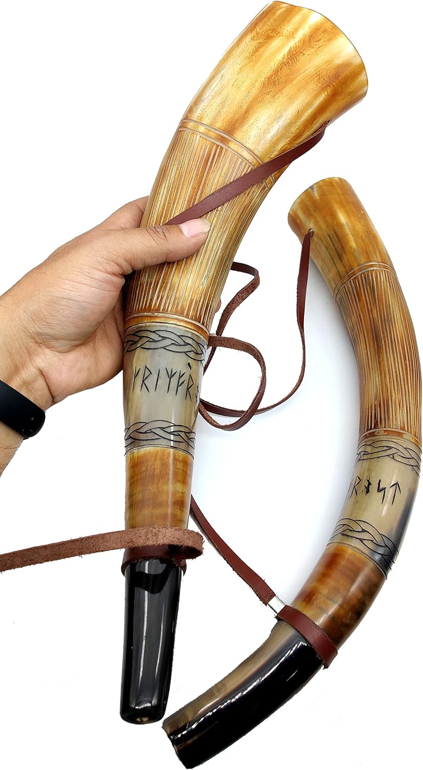 Viking Blowing Cow Horn Whistle – Medieval Buffalo Sounding Horn with Wooden Stand, Norse Cattle Bugle for Hunting & Reenactments - Image 4