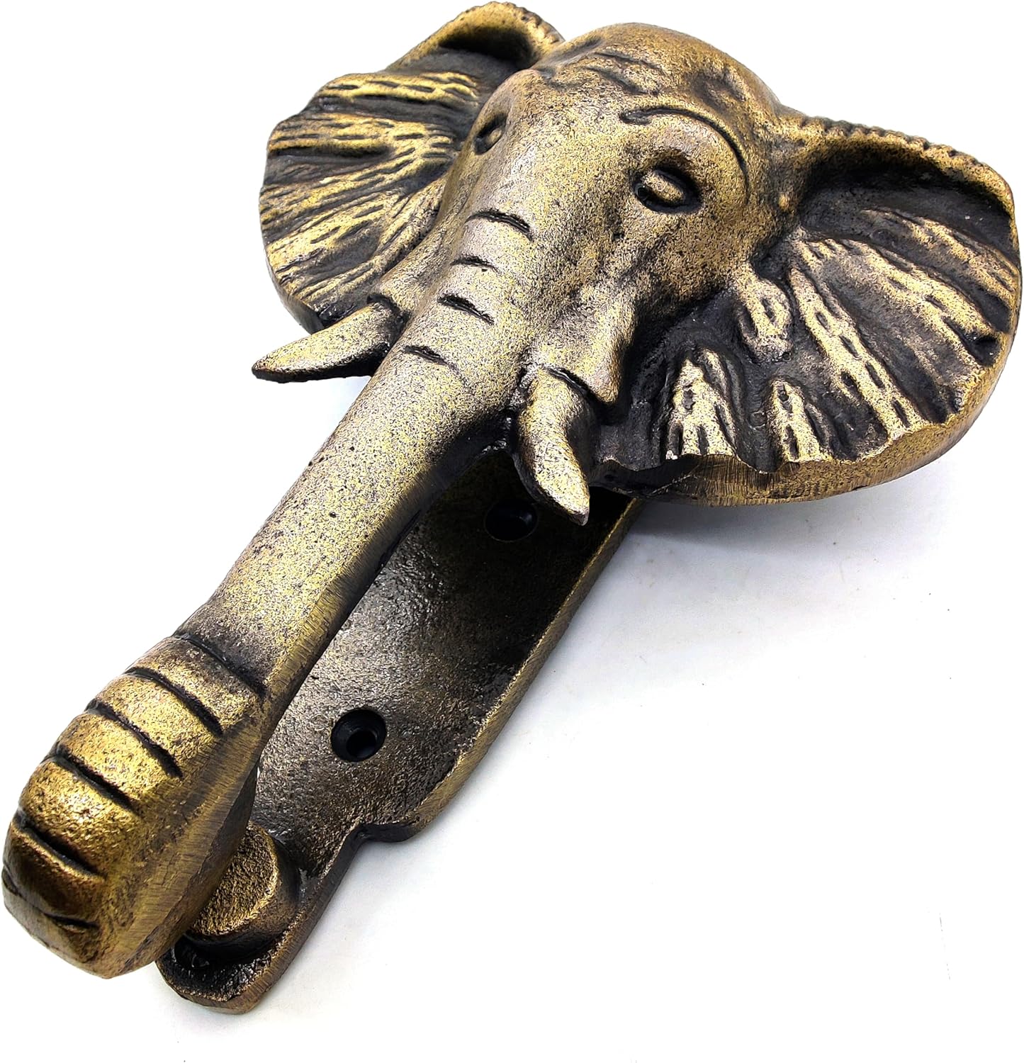 Elephant Door Knocker - Antique Finish Solid Cast Iron Decorative Hardware for Front Door with Strike Plate - Image 3