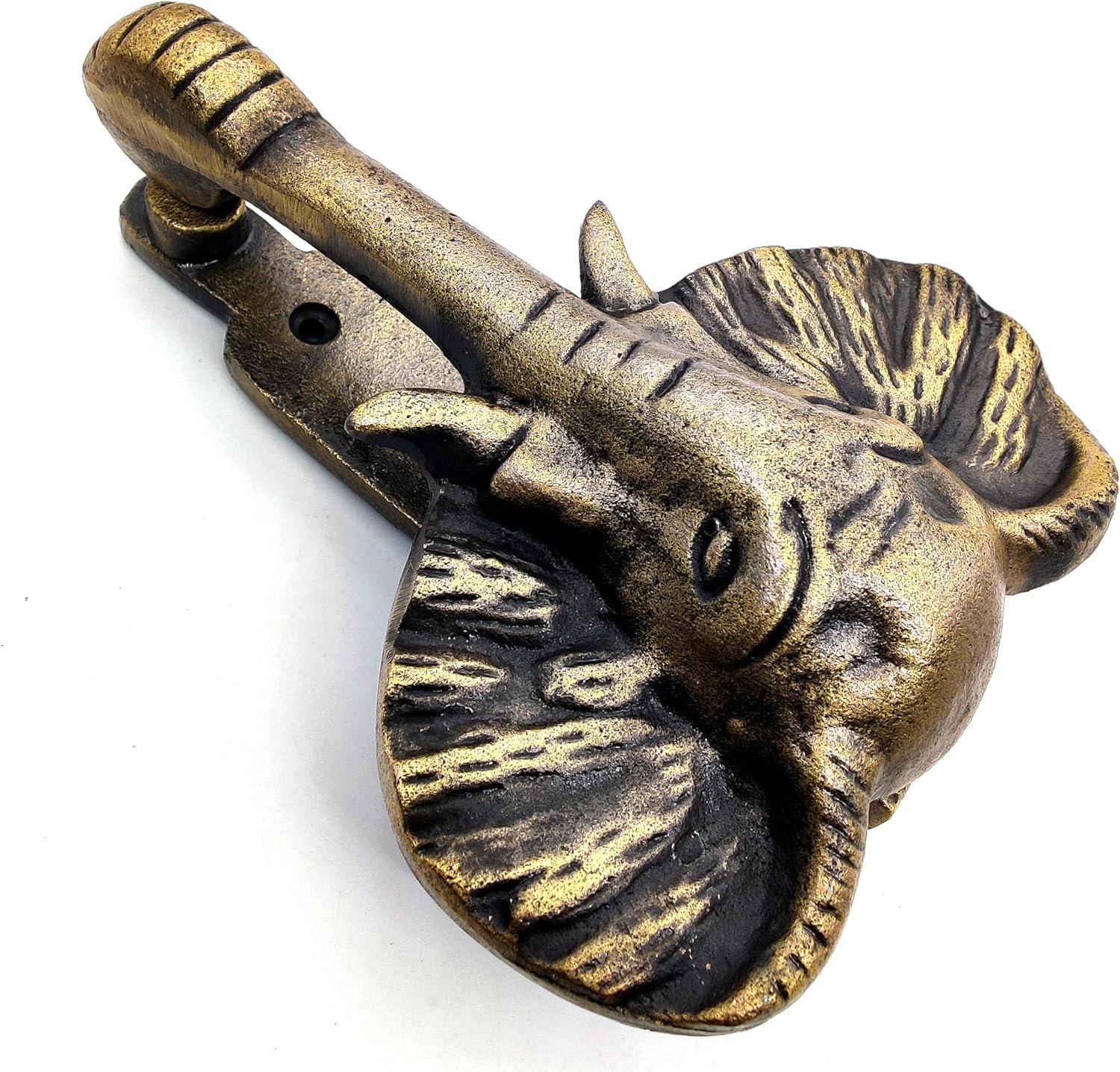Elephant Door Knocker - Antique Finish Solid Cast Iron Decorative Hardware for Front Door with Strike Plate - Image 2