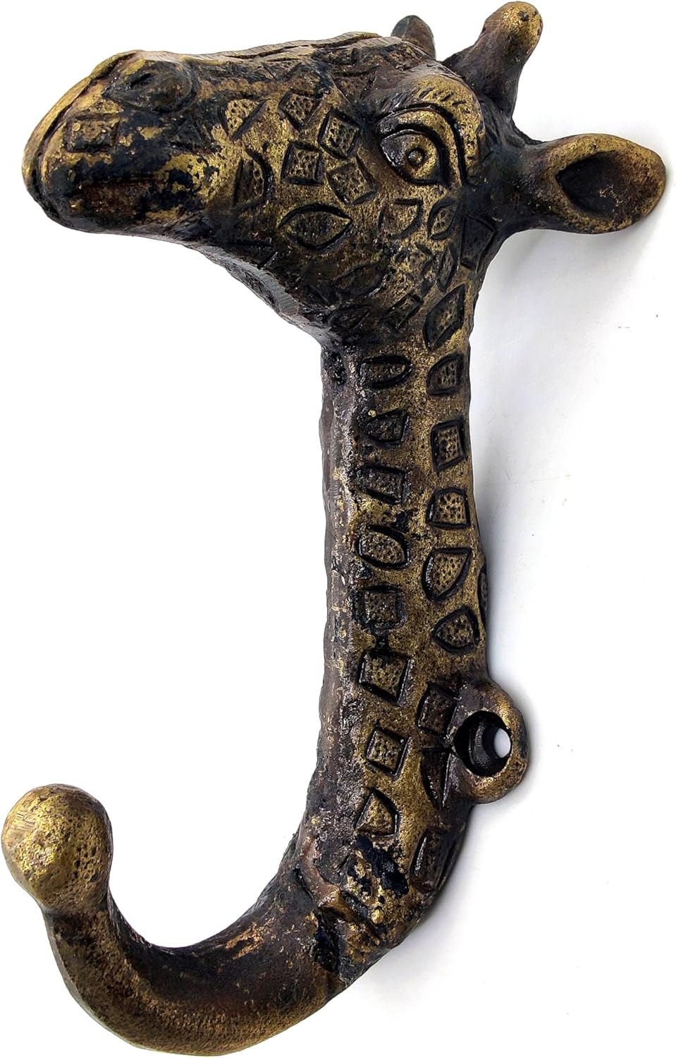 Decorative Giraffe Head Wall Hook - Animal Shaped Door Hanger for Coats, Hats, Keys - Antique Rustic Finish.