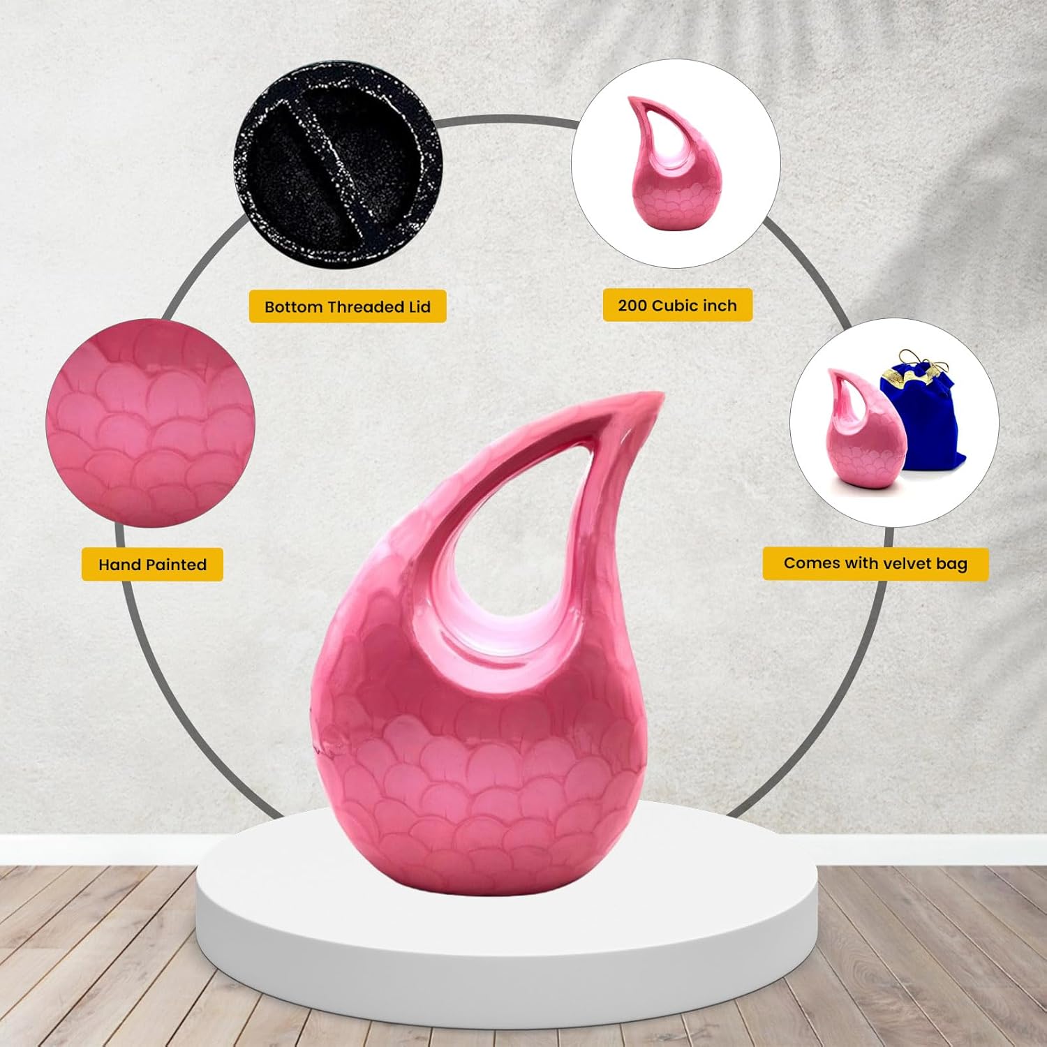 Pink Teardrop Cremation Urn for Human Ashes – Keepsake Adult Urn with Lid, Decorative Funeral Urn for Ashes or Dust - Image 4