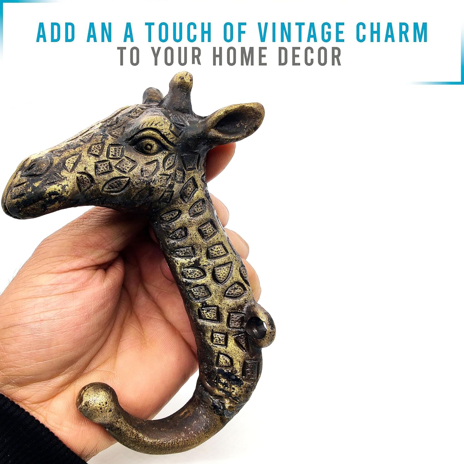 Decorative Giraffe Head Wall Hook - Animal Shaped Door Hanger for Coats, Hats, Keys - Antique Rustic Finish. - Image 4