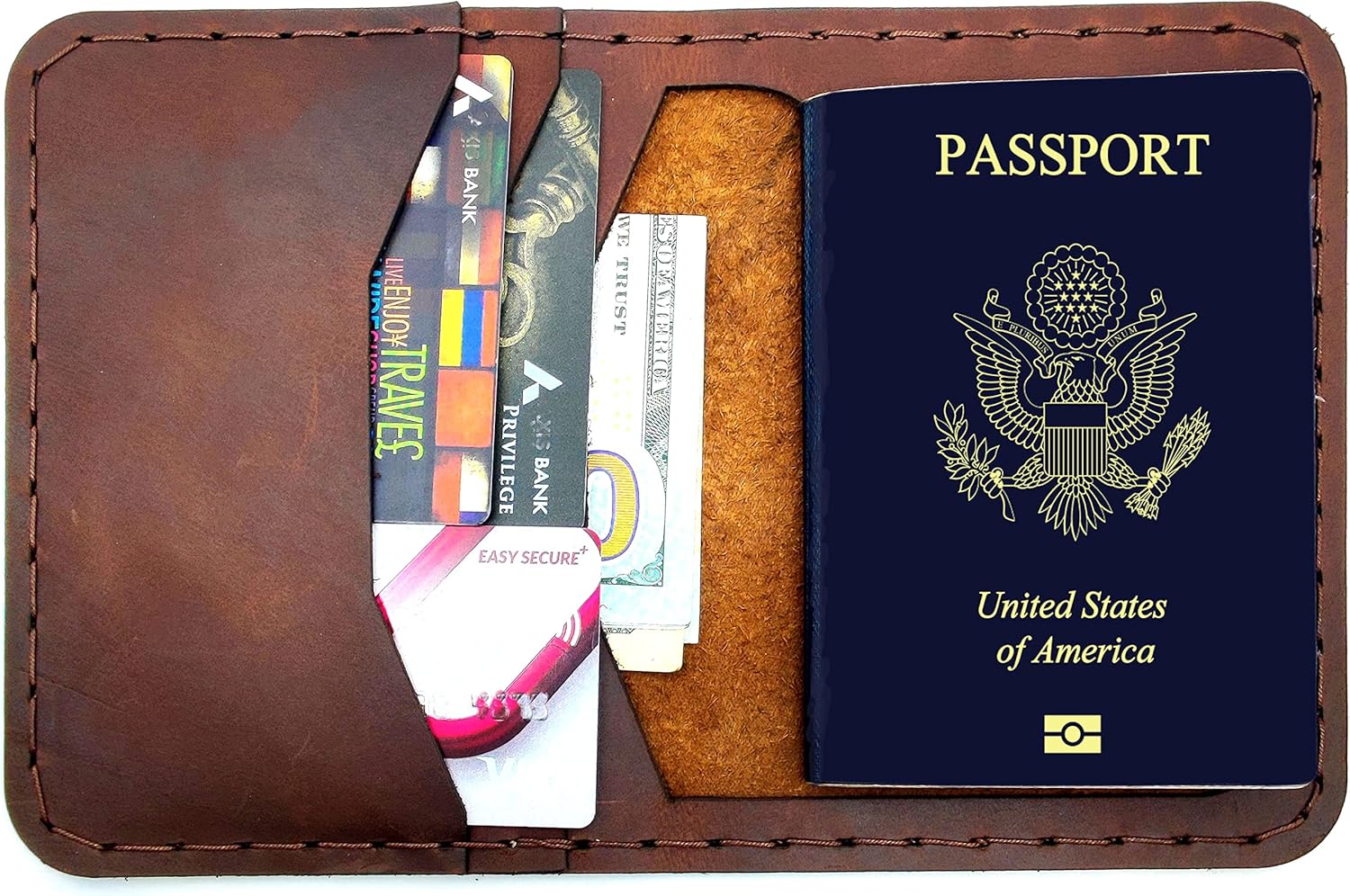 Full Grain Leather Passport Cover & Field Notes Wallet – Handmade Travel Document Holder & Organizer, Brown - Image 2
