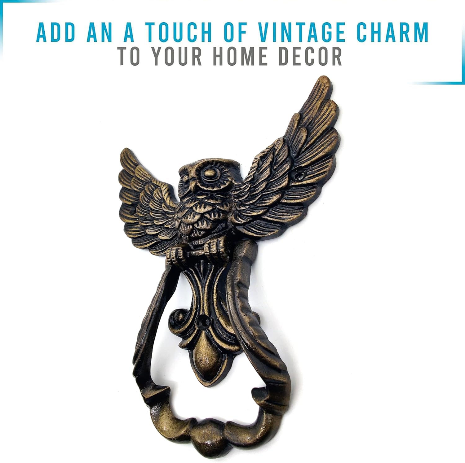 Owl Front Door Knocker – Heavy Duty Antique Bronze Door Knocker for Wooden House & Farmhouse Home Décor - Image 2