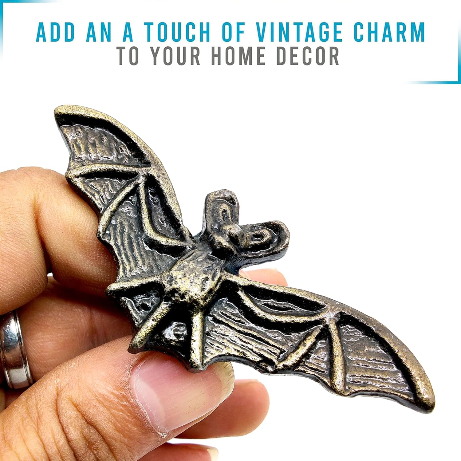 Bat Cabinet Cast Iron Knobs – 2 Pack Vintage Verdigris Drawer Pulls for Kitchen Cabinets, Shabby Chic Dresser - Image 2