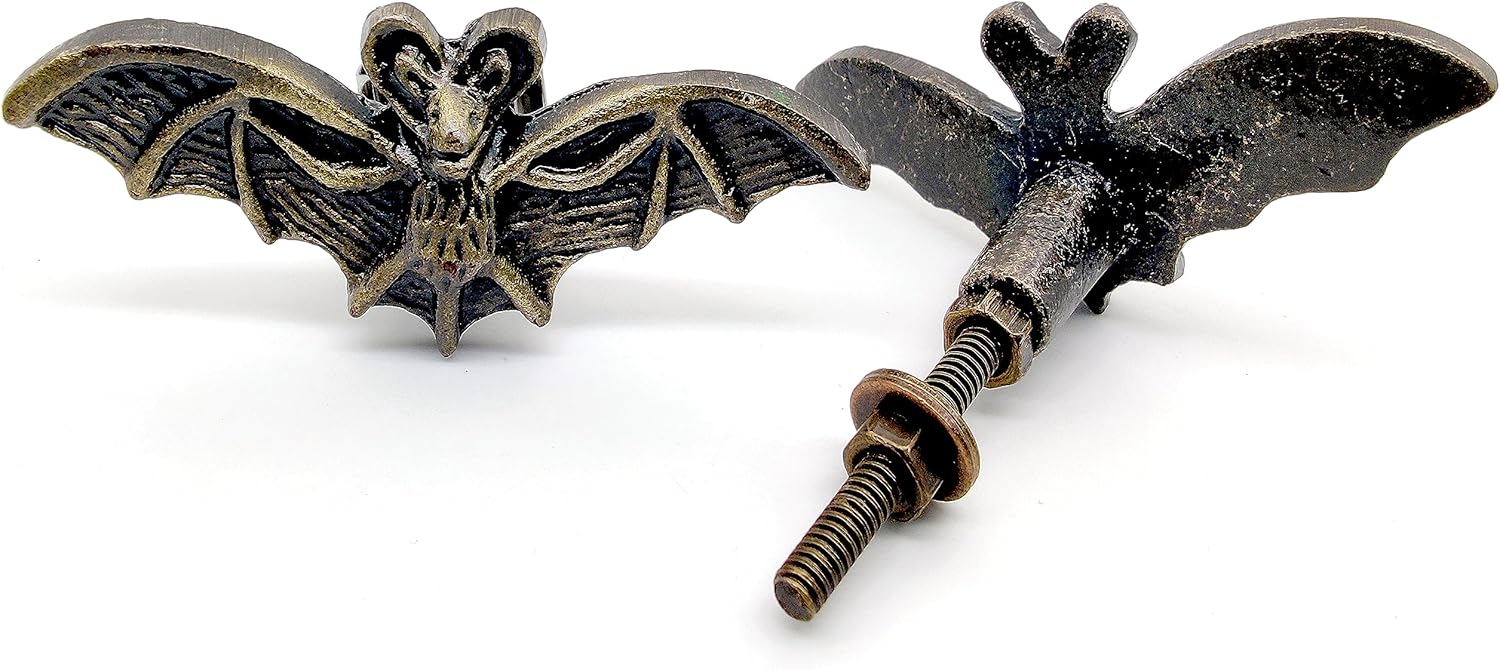 Bat Cabinet Cast Iron Knobs – 2 Pack Vintage Verdigris Drawer Pulls for Kitchen Cabinets, Shabby Chic Dresser - Image 4