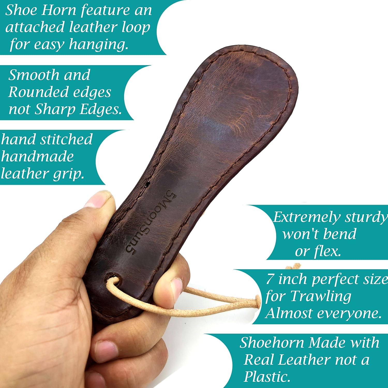 Handmade Leather Shoe Horn – 7” Durable & Compact Shoe Horn for Men & Women with Hanging Lace – Travel & Home Use - Image 4