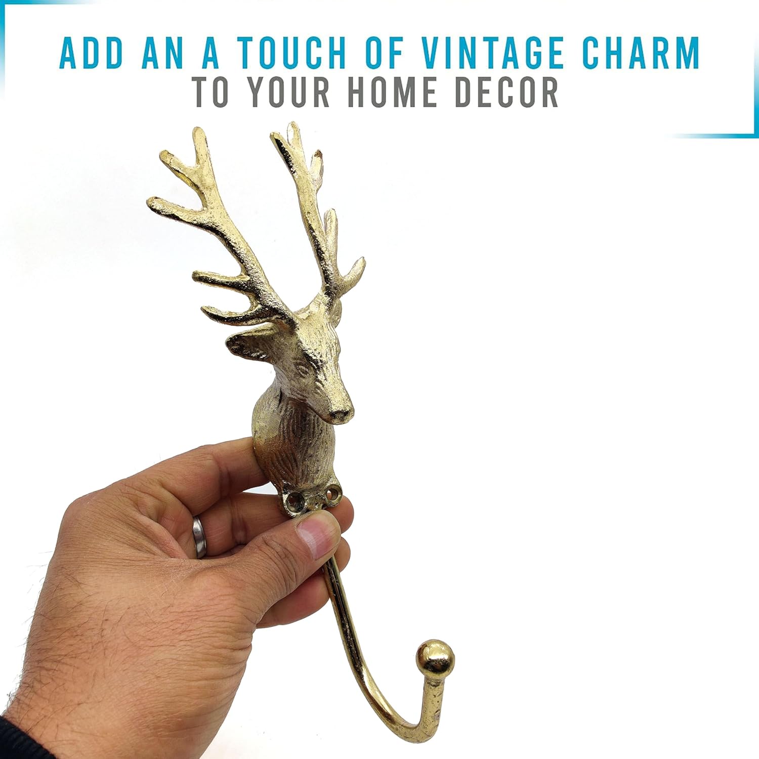 Vintage Deer Head Coat Hook - Heavy Duty Antique Brass Wall Mounted Animal Hanger, Polish Finish. - Image 4