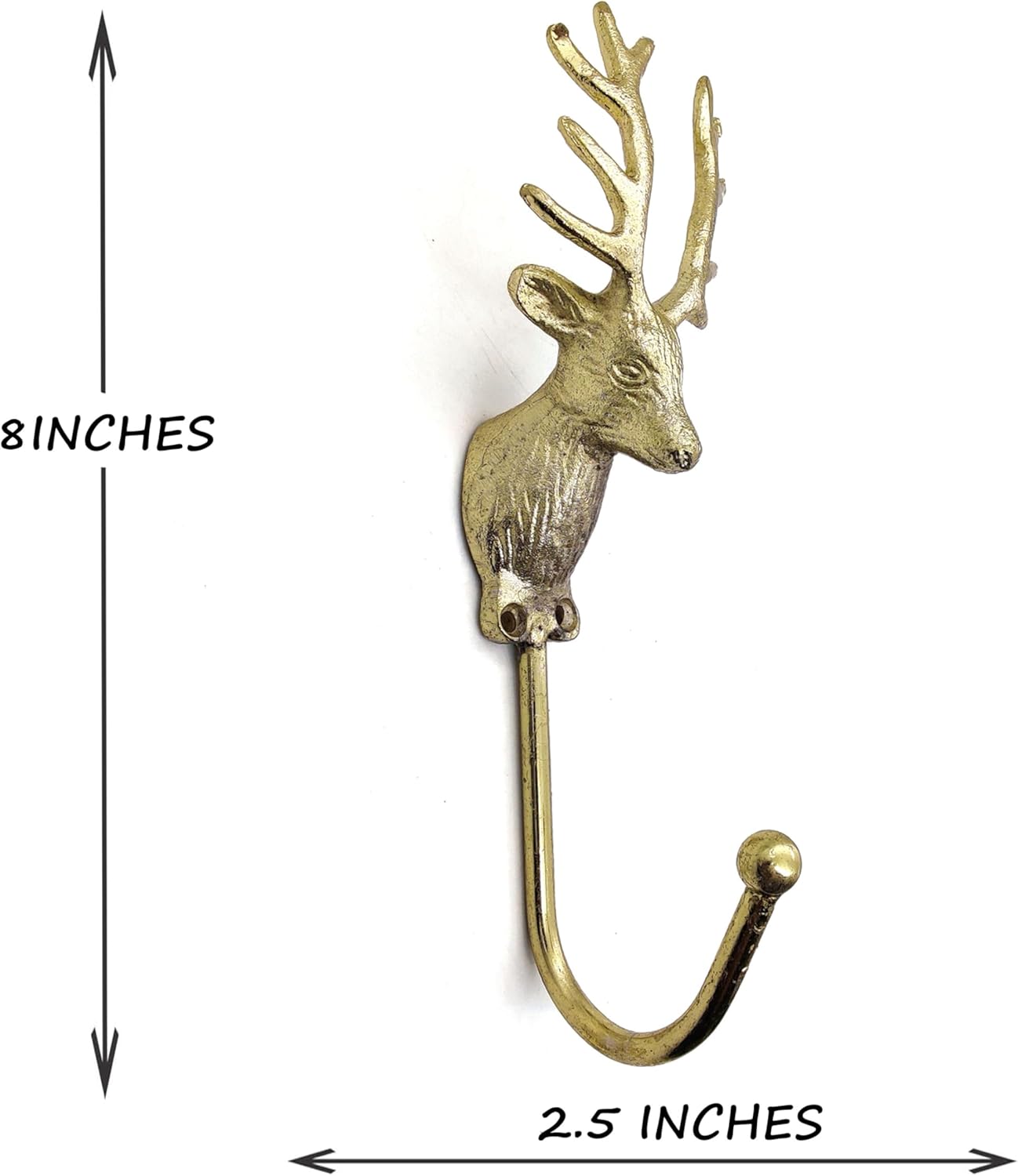 Vintage Deer Head Coat Hook - Heavy Duty Antique Brass Wall Mounted Animal Hanger, Polish Finish. - Image 5