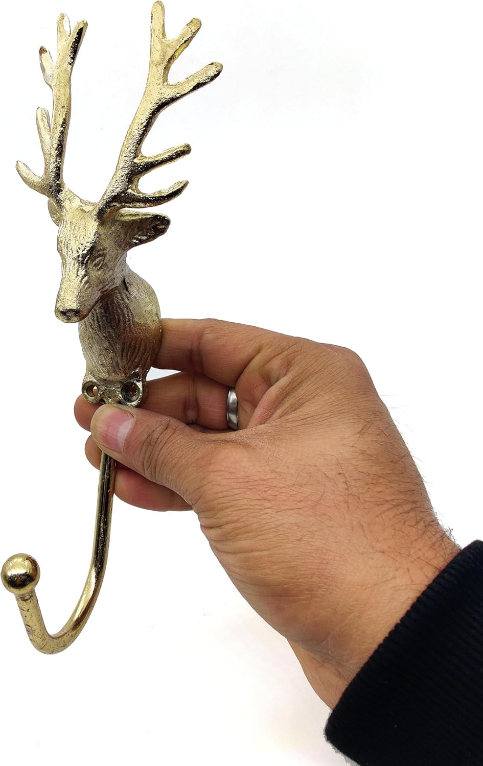 Vintage Deer Head Coat Hook - Heavy Duty Antique Brass Wall Mounted Animal Hanger, Polish Finish. - Image 3