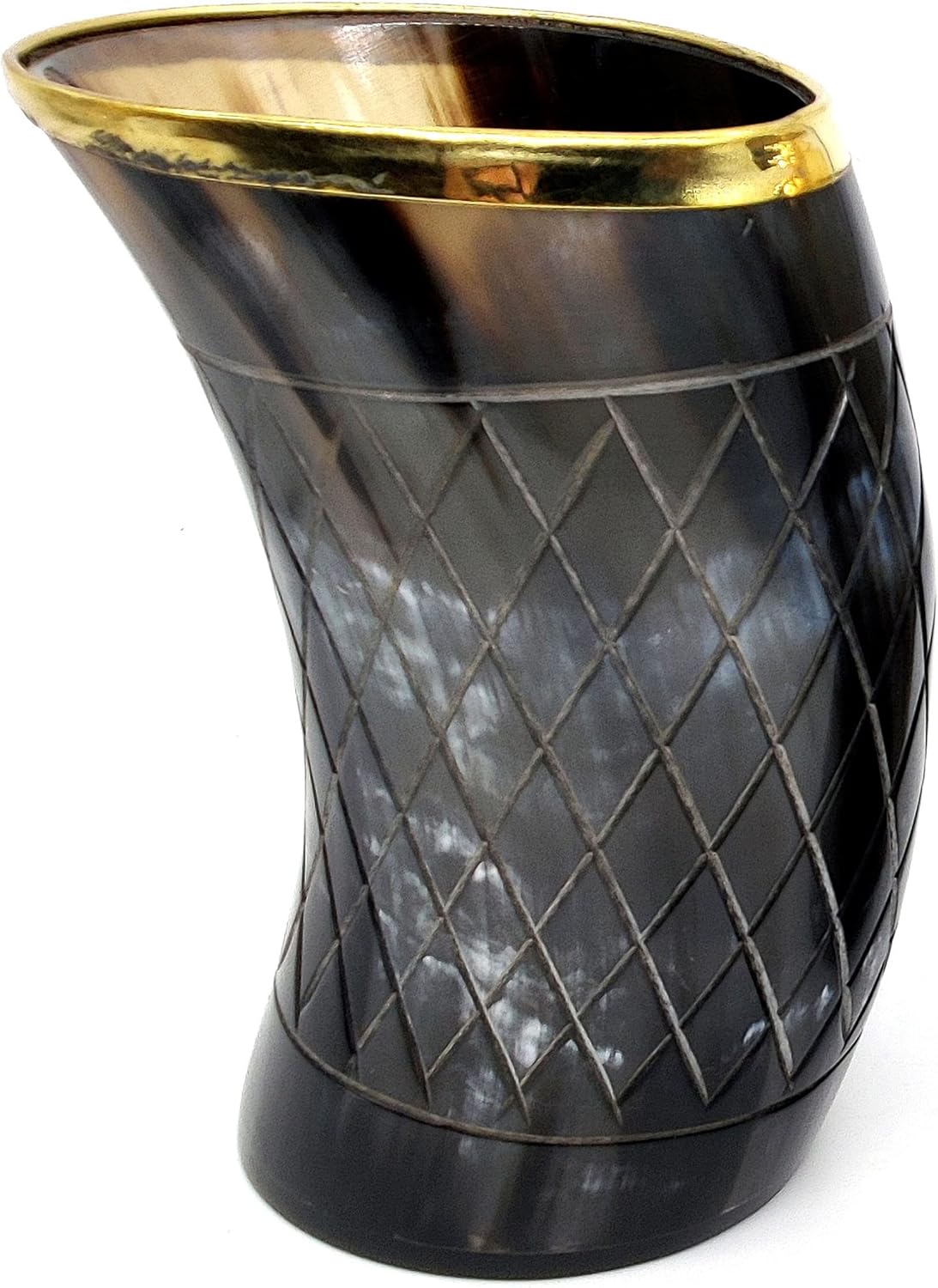 Handmade Viking Drinking Cups with Brass Ring - Medieval Ale, Beer, and Wine Goblet Tankard