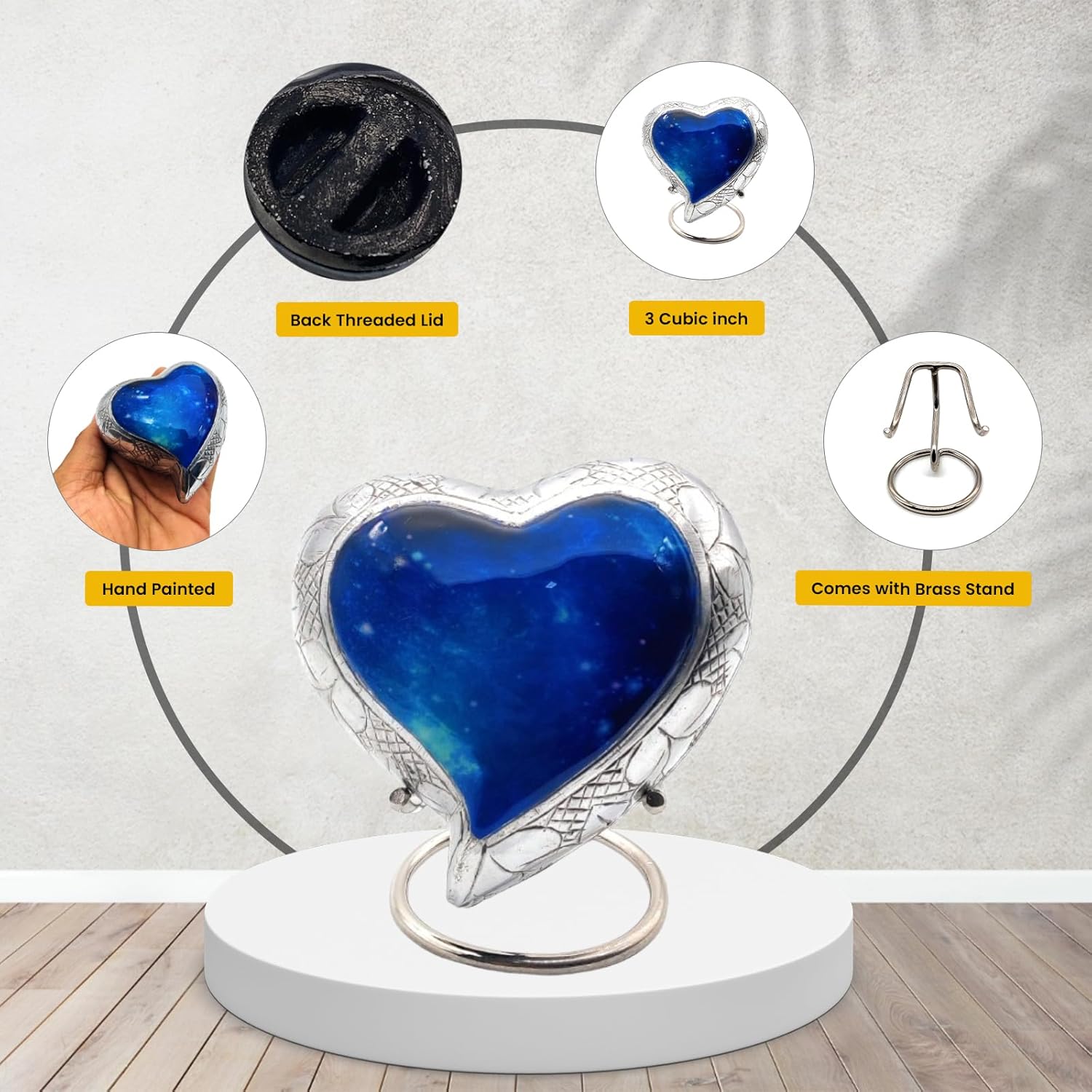 Galaxy Heart Urn for Human Ashes – Funeral Cremation Urn with Blue Starry Sky Design and Velvet Box - Image 4