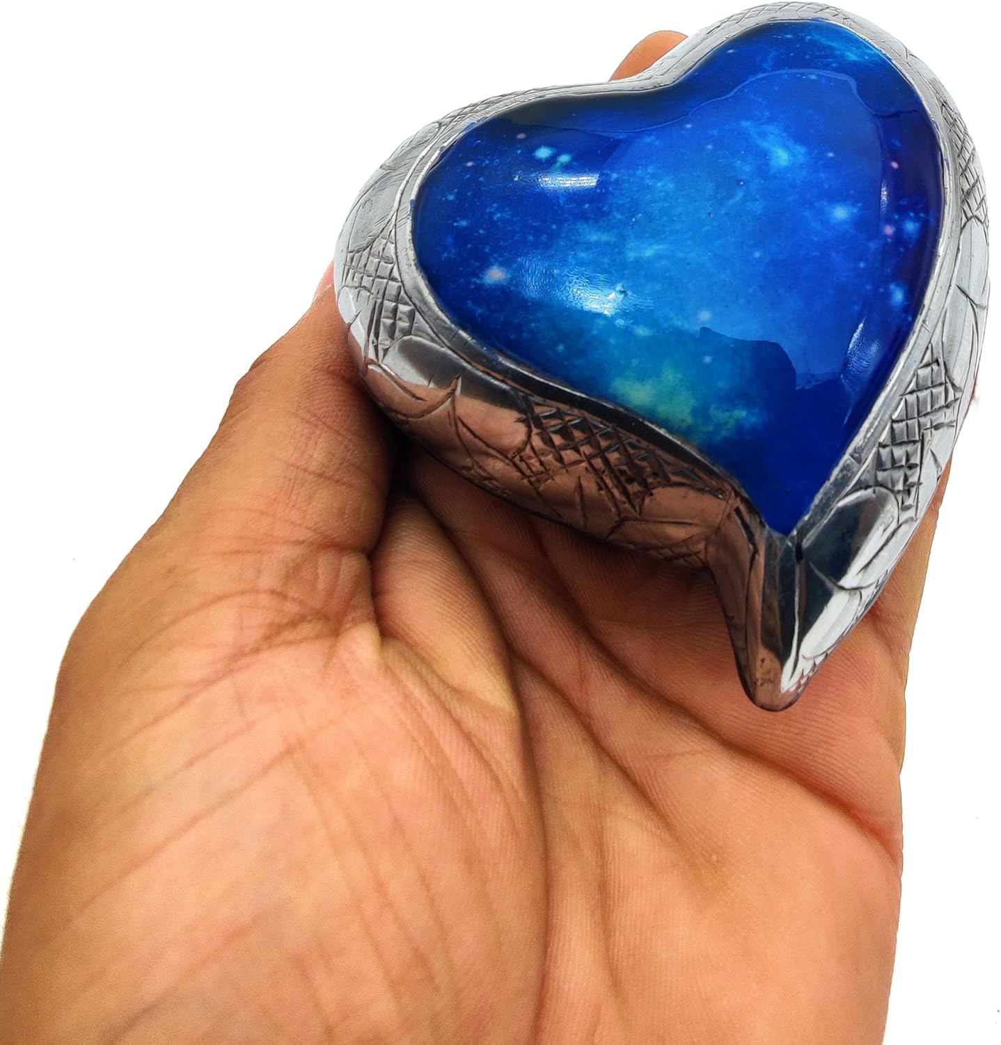 Galaxy Heart Urn for Human Ashes – Funeral Cremation Urn with Blue Starry Sky Design and Velvet Box - Image 5