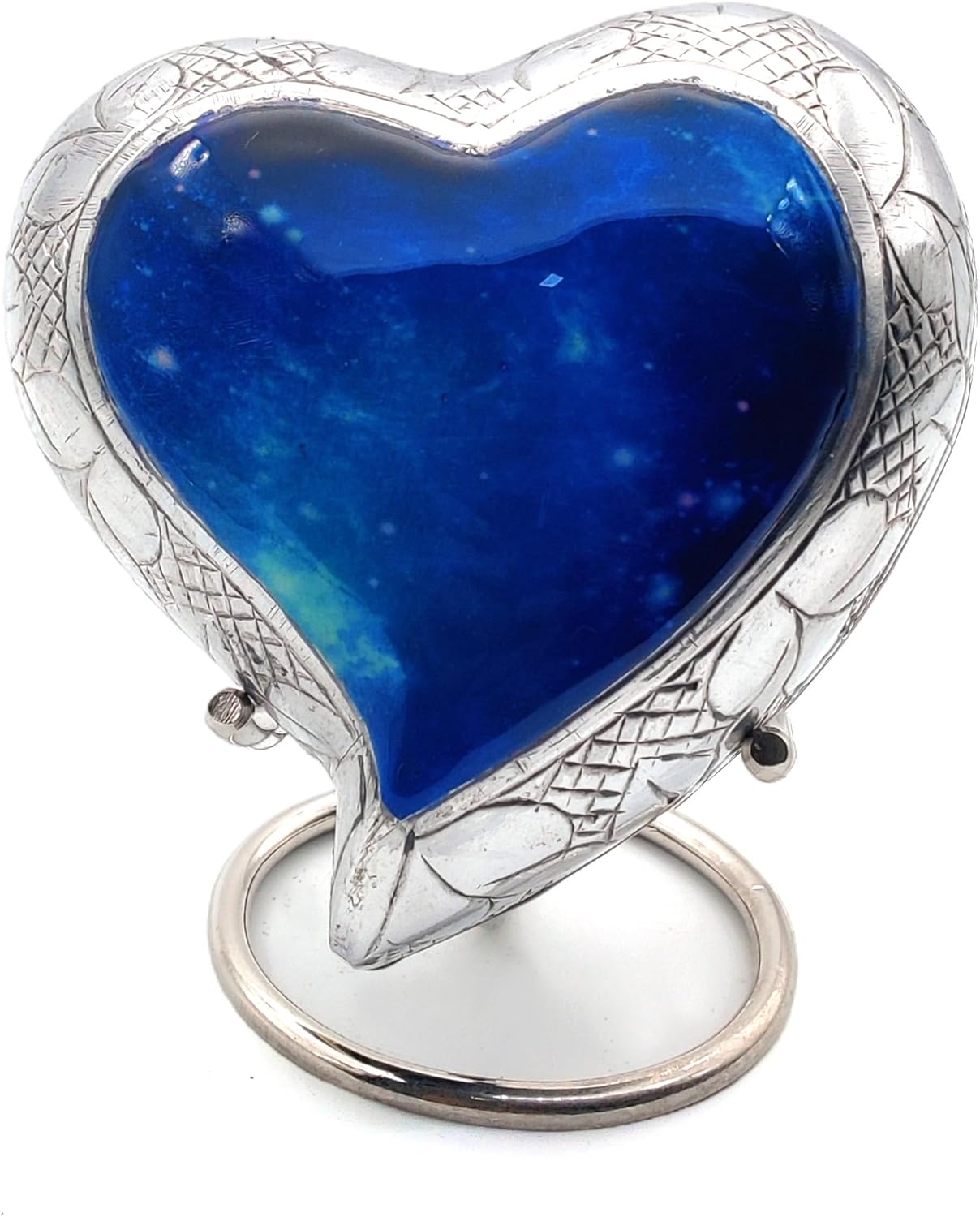 Galaxy Heart Urn for Human Ashes – Funeral Cremation Urn with Blue Starry Sky Design and Velvet Box - Image 2