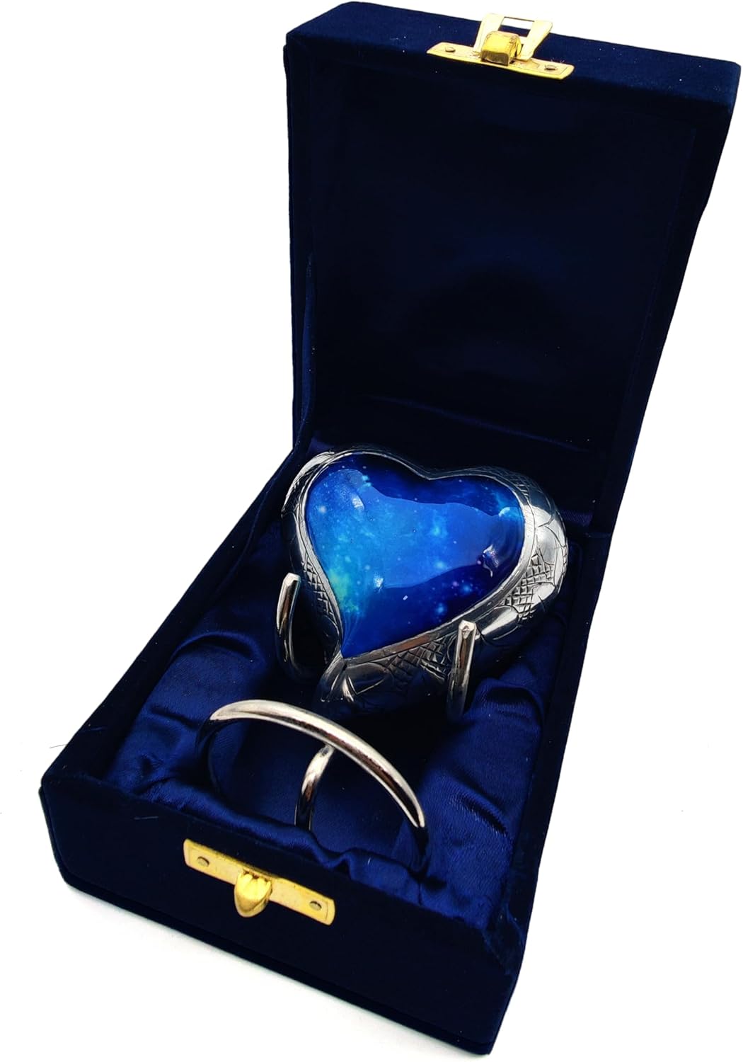 Galaxy Heart Urn for Human Ashes – Funeral Cremation Urn with Blue Starry Sky Design and Velvet Box - Image 3