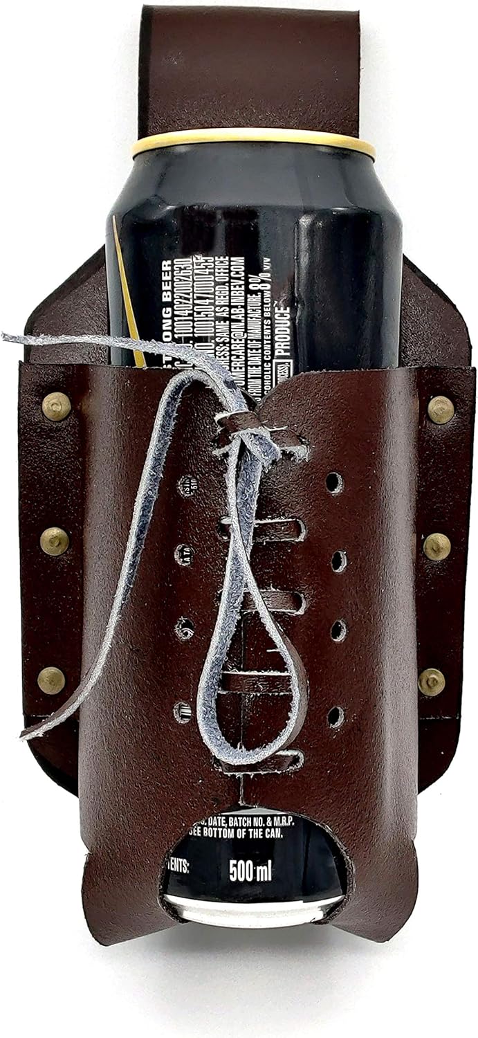 Handmade Leather Beer Holster - Classic Bottle Holder with Brass Rivets for Beer Lovers