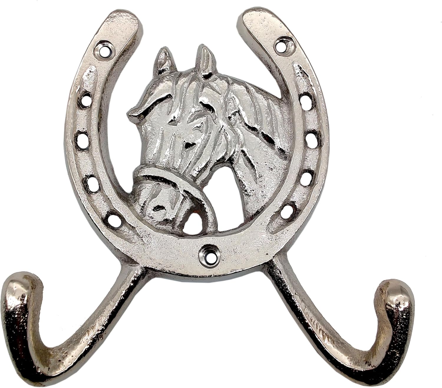 Handcrafted Horse Head Coat Hook - Rustic Wall Mounted Rack with Horseshoe, Chrome Finish for Towel & Hats