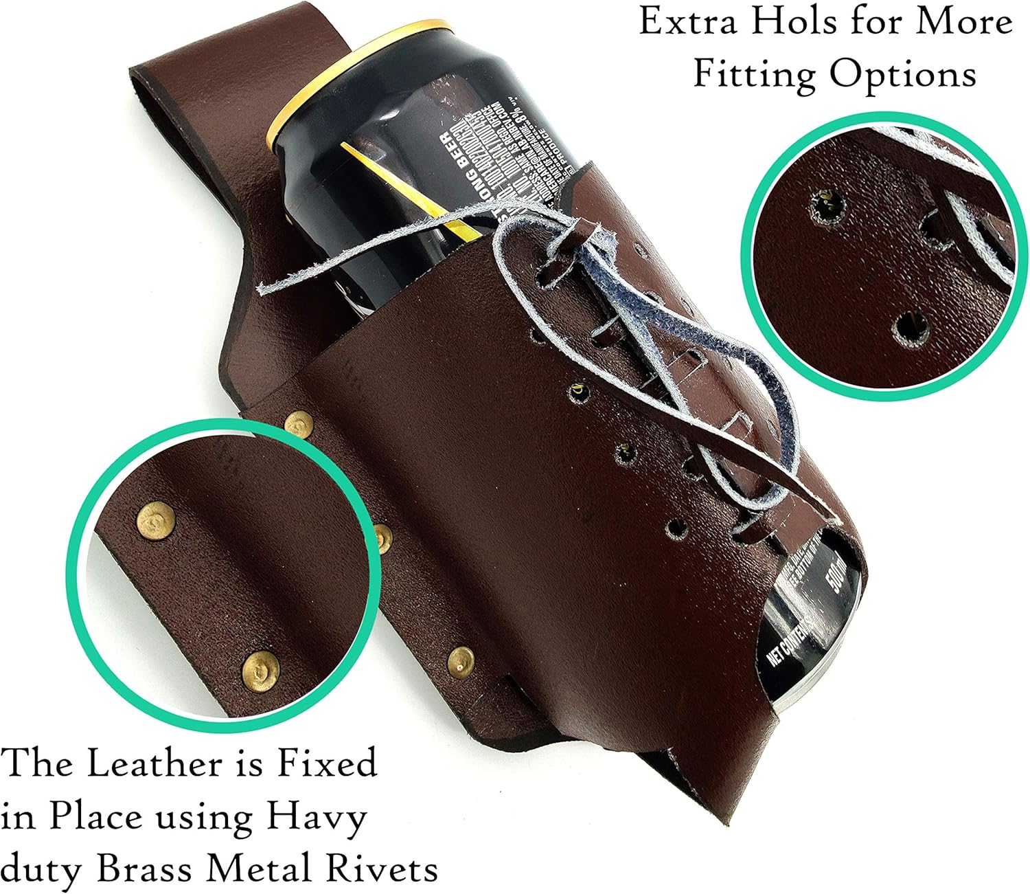 Handmade Leather Beer Holster - Classic Bottle Holder with Brass Rivets for Beer Lovers - Image 6