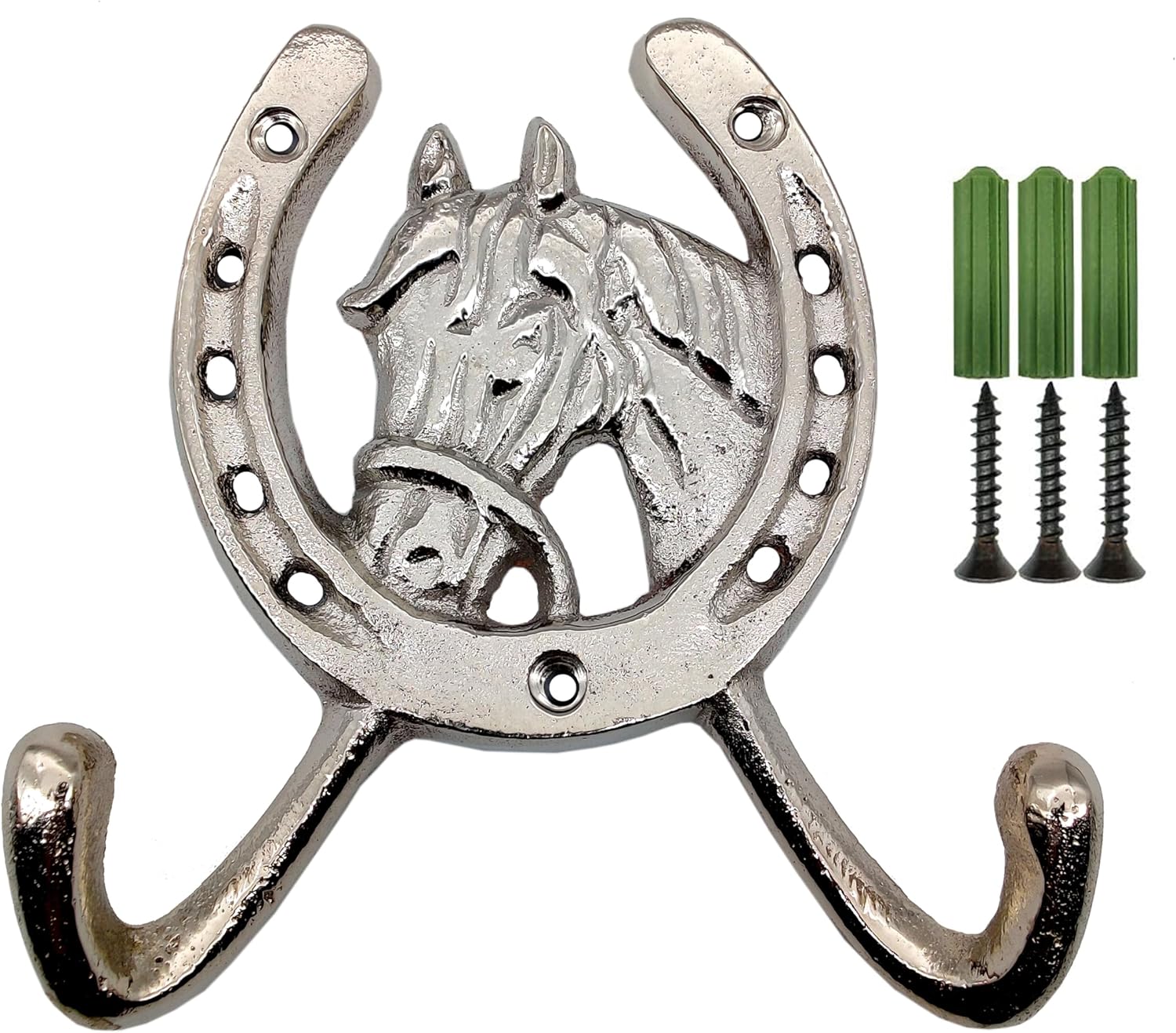 Handcrafted Horse Head Coat Hook - Rustic Wall Mounted Rack with Horseshoe, Chrome Finish for Towel & Hats - Image 4