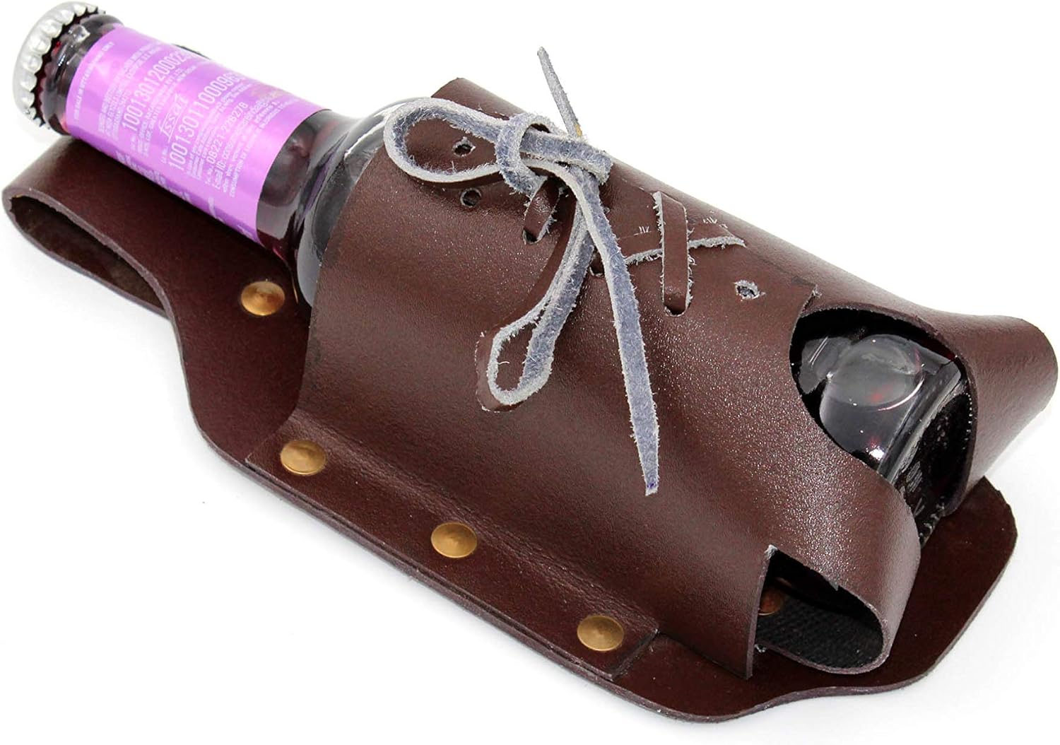 Handmade Leather Beer Holster - Classic Bottle Holder with Brass Rivets for Beer Lovers - Image 2