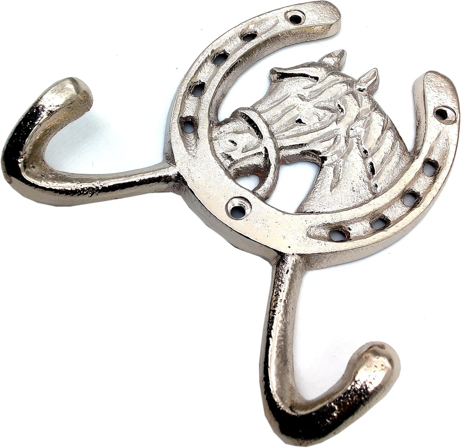 Handcrafted Horse Head Coat Hook - Rustic Wall Mounted Rack with Horseshoe, Chrome Finish for Towel & Hats - Image 2