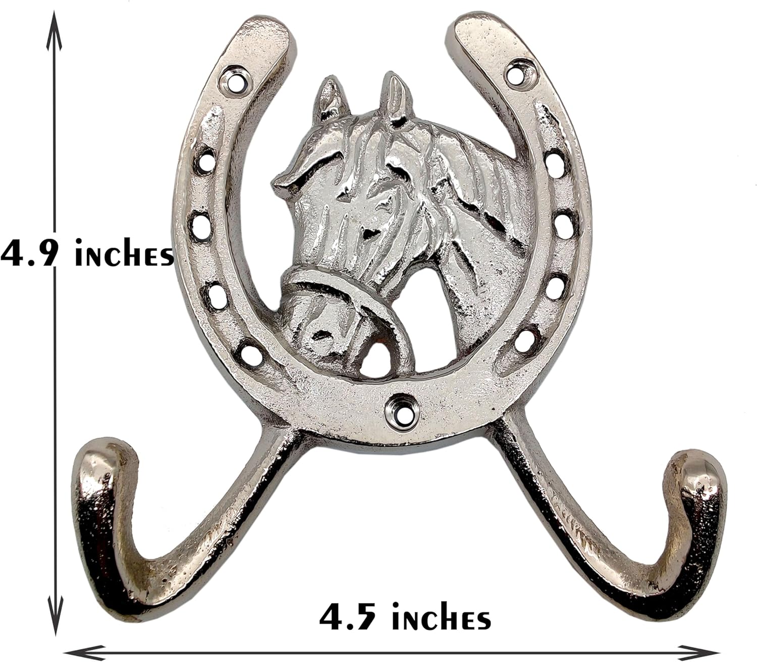 Handcrafted Horse Head Coat Hook - Rustic Wall Mounted Rack with Horseshoe, Chrome Finish for Towel & Hats - Image 5
