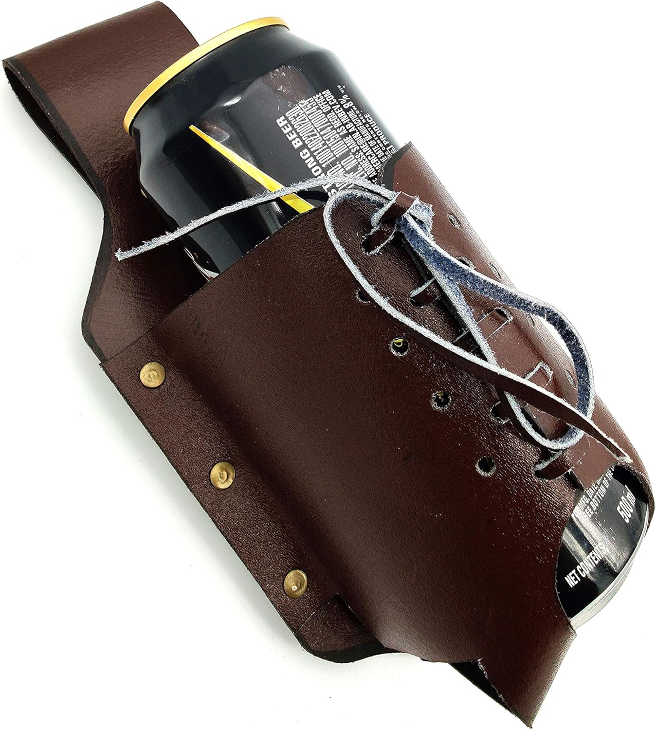 Handmade Leather Beer Holster - Classic Bottle Holder with Brass Rivets for Beer Lovers - Image 5