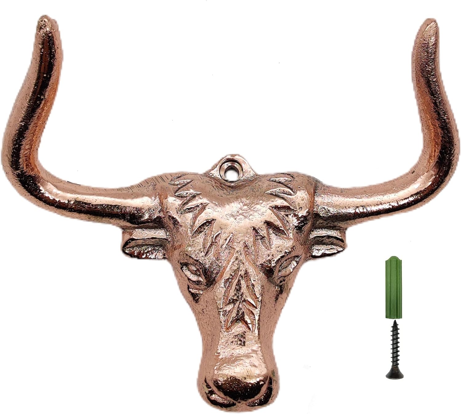 Longhorn Steer Head Wall Hook - Heavy Duty Brass Cabinet Hardware for Coats, Keys, and Towels, Copper Finish - Image 4