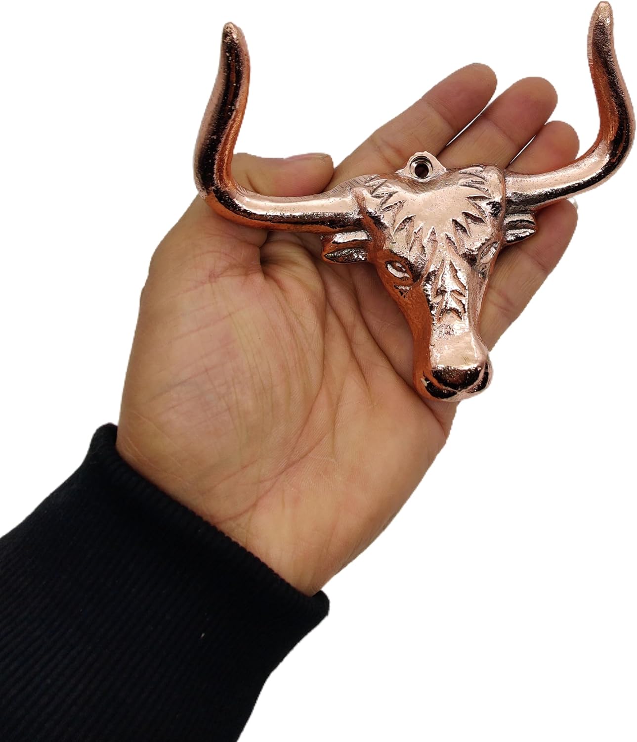 Longhorn Steer Head Wall Hook - Heavy Duty Brass Cabinet Hardware for Coats, Keys, and Towels, Copper Finish - Image 3