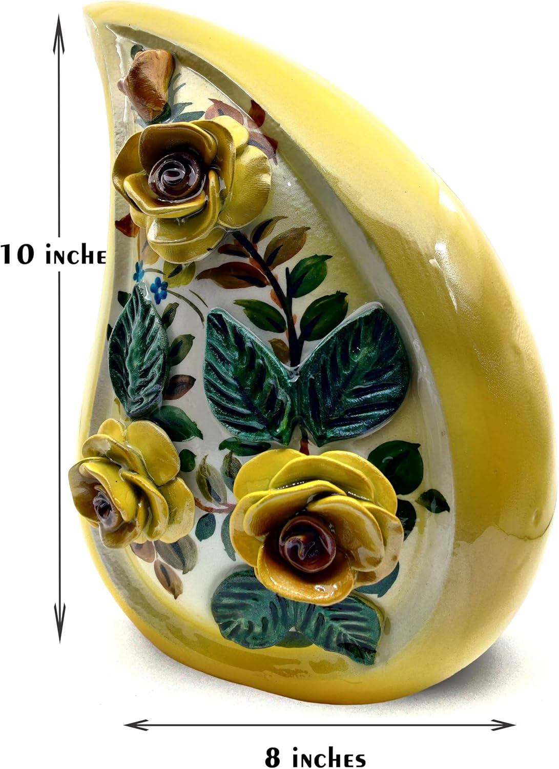 Teardrop Cremation Urn with Hand-Painted 3D Yellow Roses – 10-Inch Urn for Human Ashes with Velvet Bag - Image 5