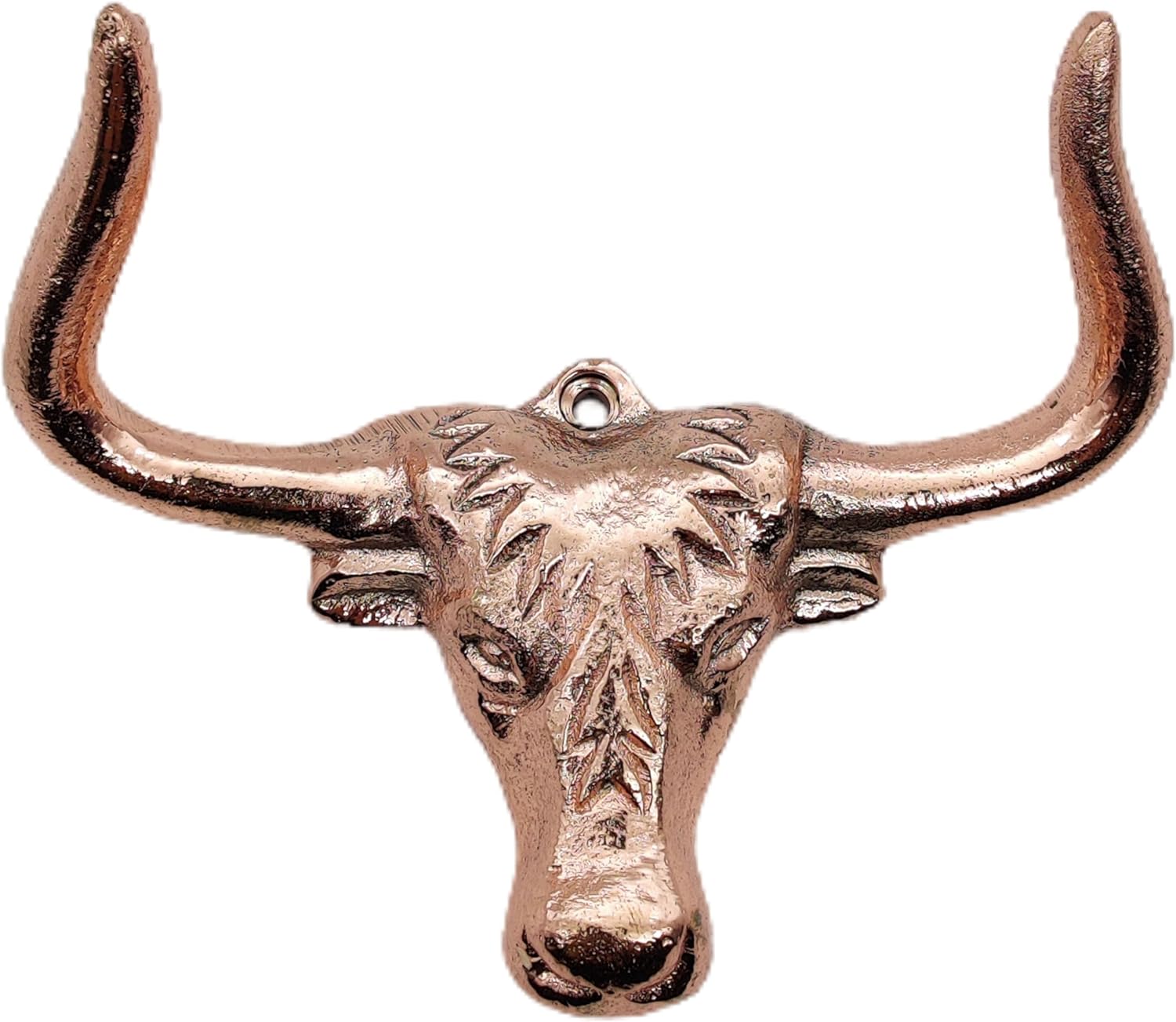 Longhorn Steer Head Wall Hook - Heavy Duty Brass Cabinet Hardware for Coats, Keys, and Towels, Copper Finish