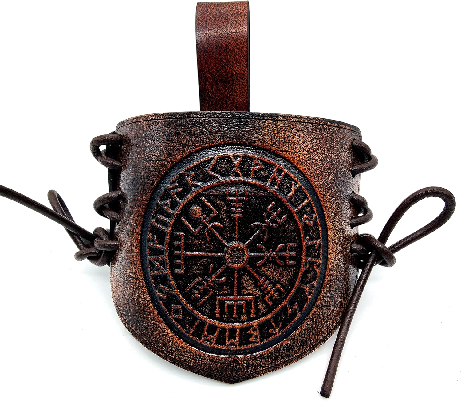 Medieval Viking Leather Belt Attachment – Handcrafted Genuine Leather Hanger for 12'' to 16'' Viking Drinking Horn