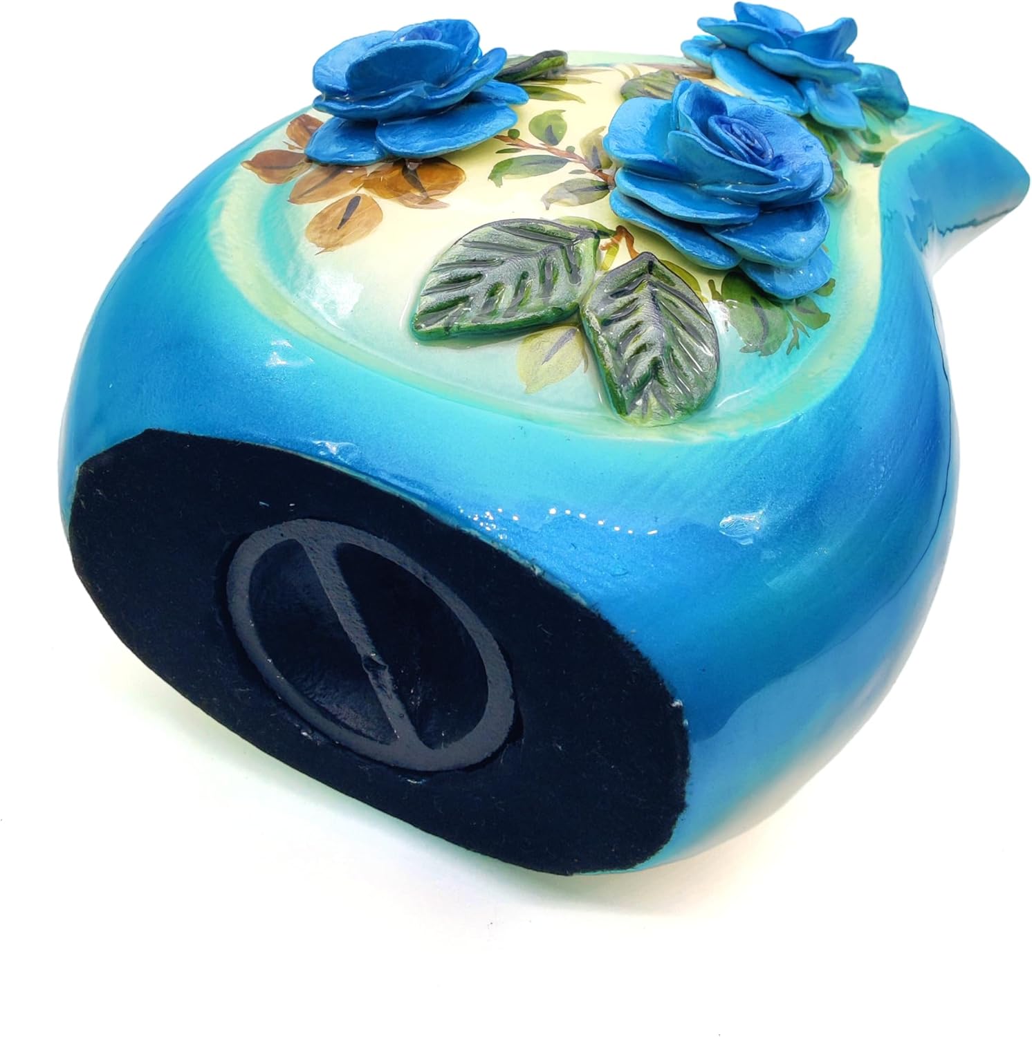 Teardrop Hand-Painted Cremation Urn with 3D Blue Roses – Large 10-Inch Funeral Urn for Human Ashes with Velvet Bag - Image 2