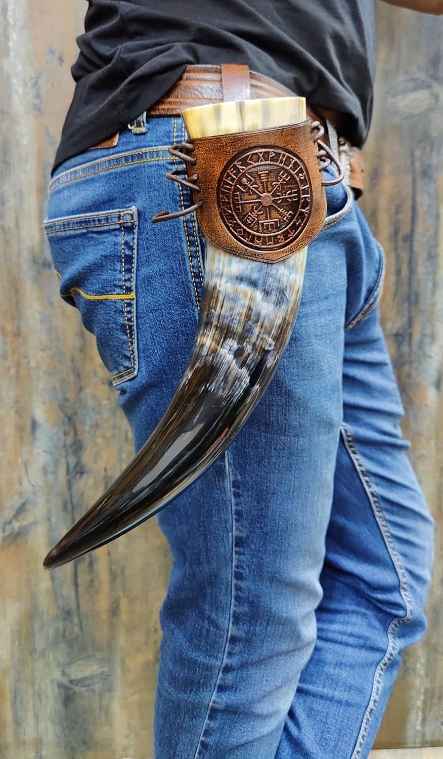 Medieval Viking Leather Belt Attachment – Handcrafted Genuine Leather Hanger for 12'' to 16'' Viking Drinking Horn - Image 4