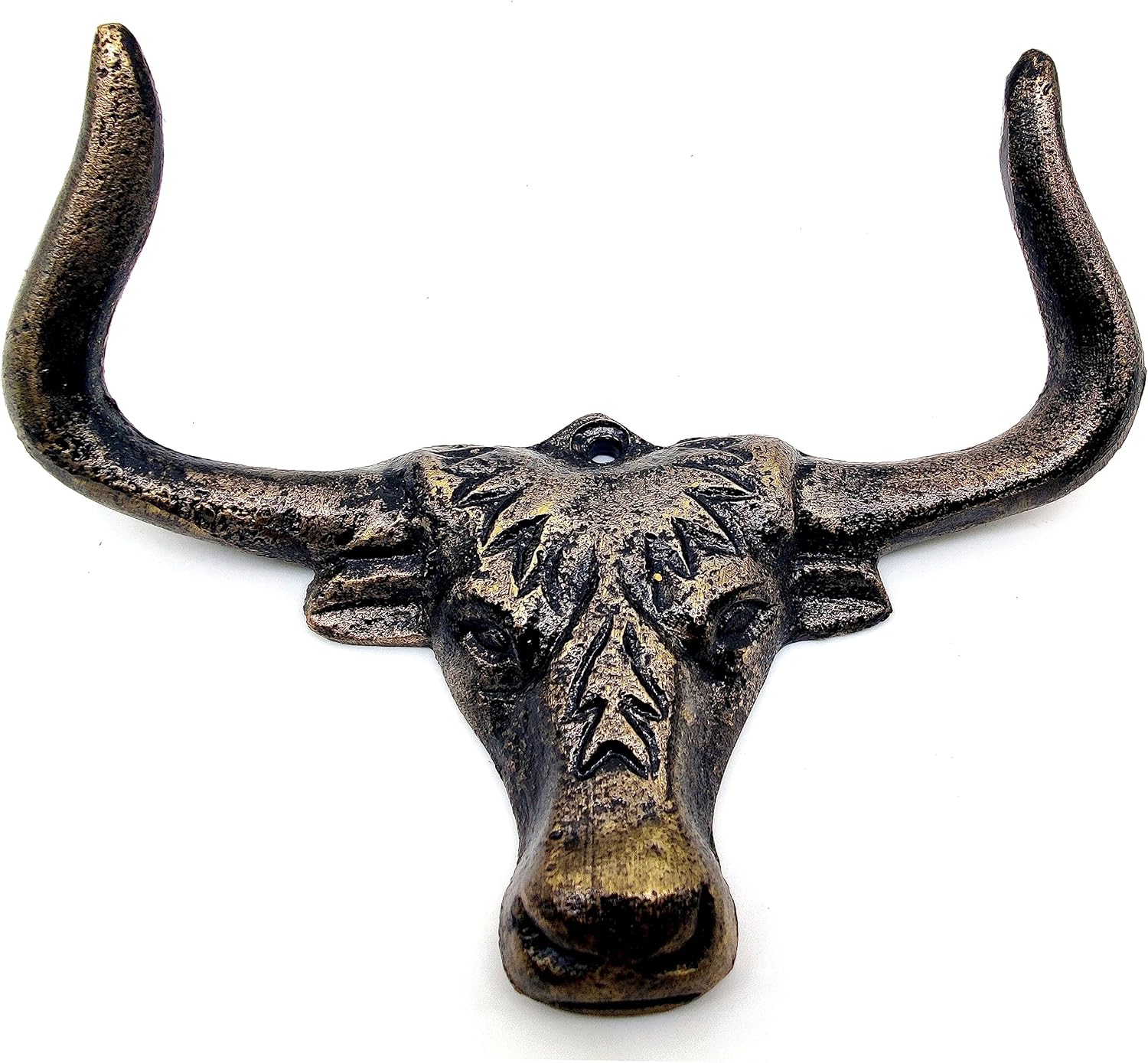 Longhorn Steer Wall Hook - Heavy Duty Vintage Metal Bull Head for Coats, Keys, and Towels, Antique Finish.
